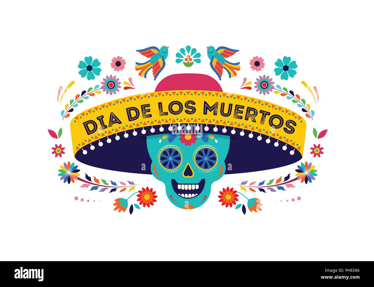 Fête des morts, Dia de los muertos, bannière et carte de souhaits concept avec crâne en sucre. Colorful vector illustration Illustration de Vecteur