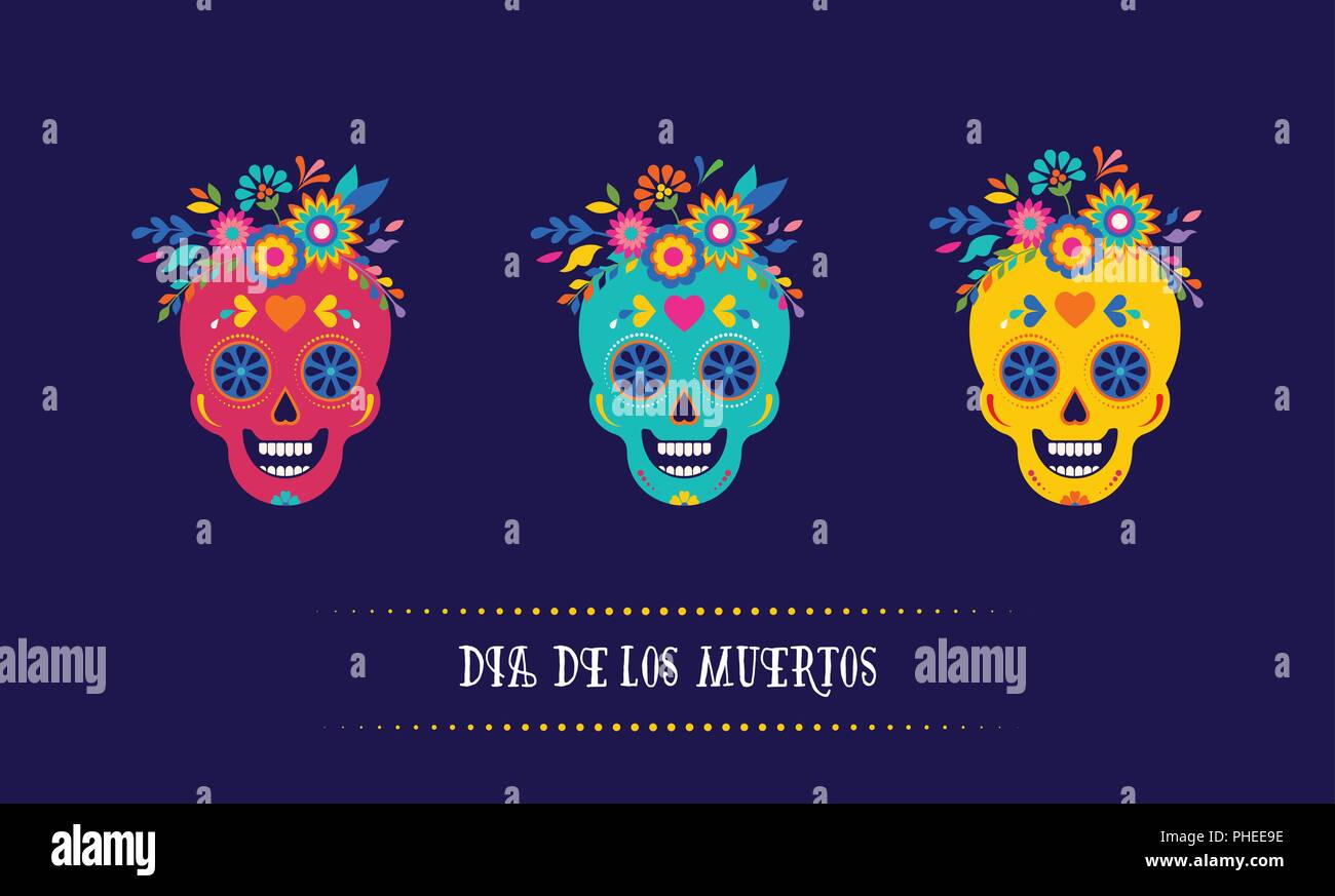 Fête des morts, Dia de los muertos, bannière et carte de souhaits concept avec crâne en sucre. Colorful vector illustration Illustration de Vecteur
