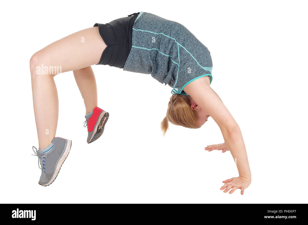 Young woman doing gymnastics slim Banque D'Images