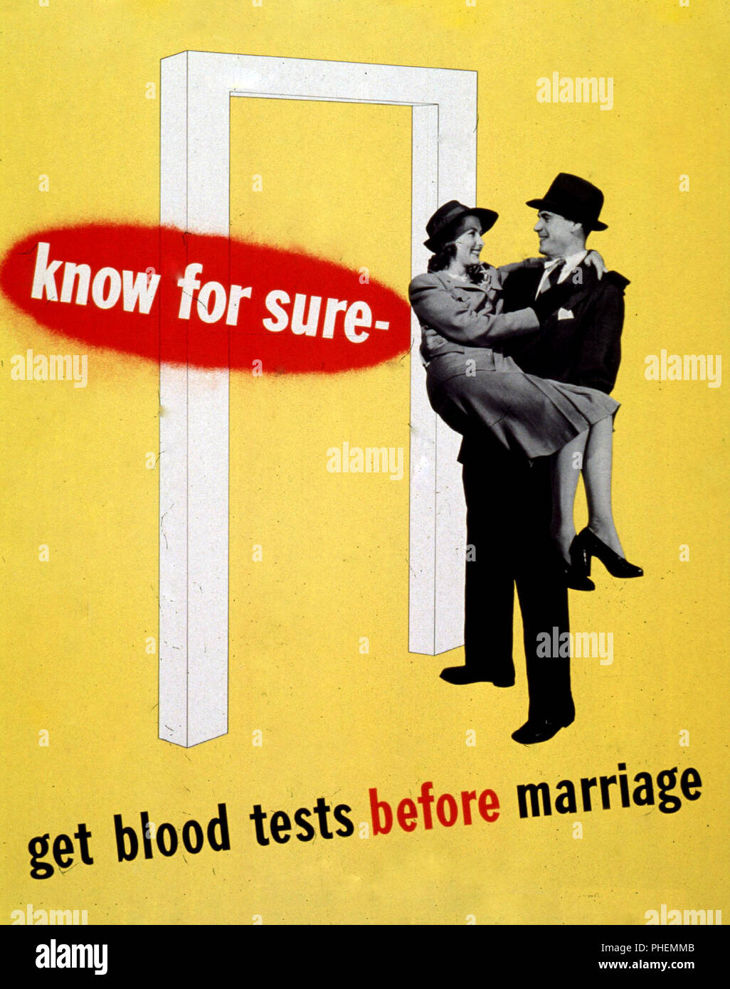 STD Affiche -- pour obtenir des analyses de sang avant le mariage ca. 1944 Banque D'Images