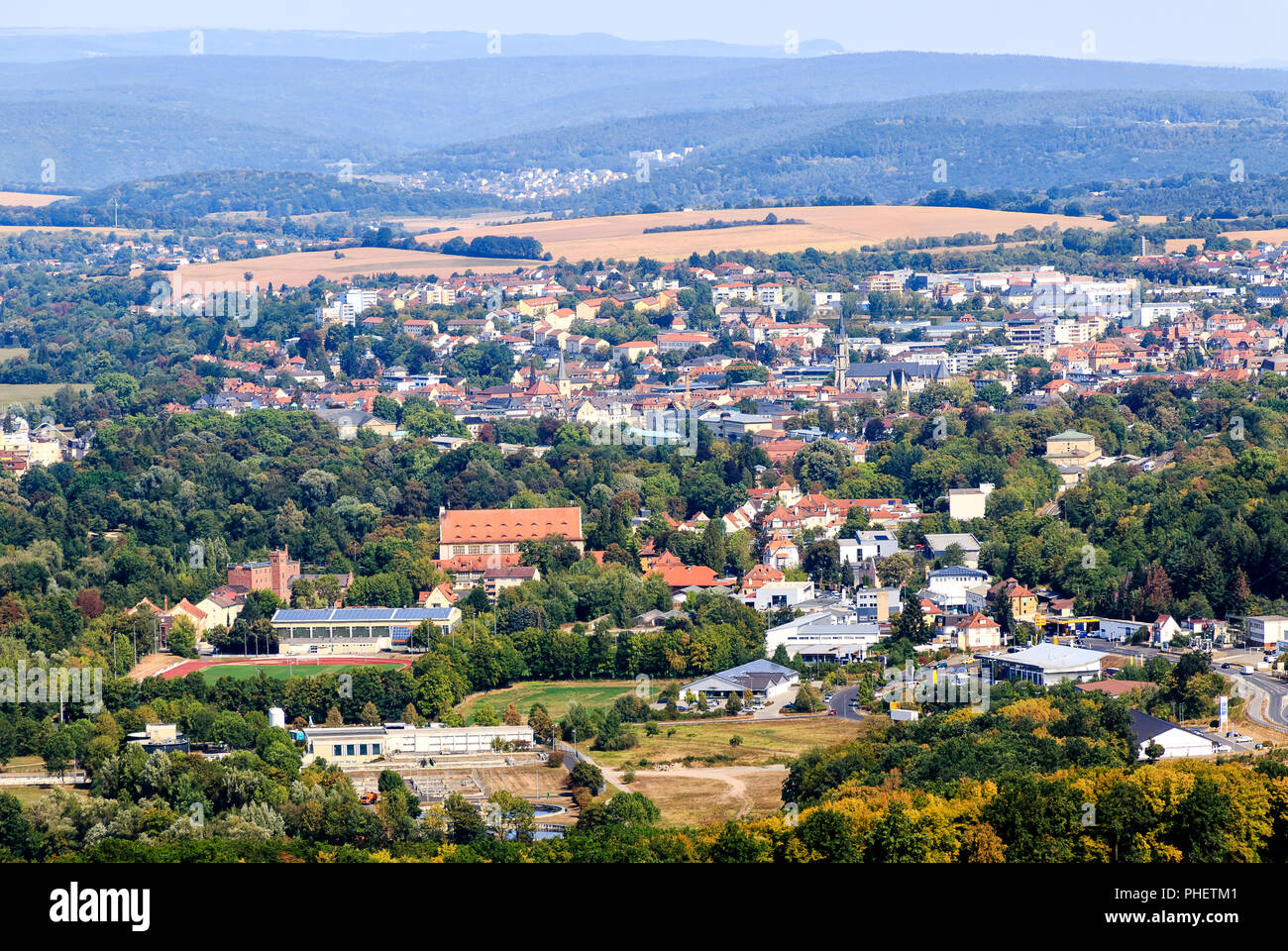 Célèbre station thermale Bad Kissingen, en Bavière, Allemagne- vue panoramique depuis la tour de Wittelsbach. Banque D'Images