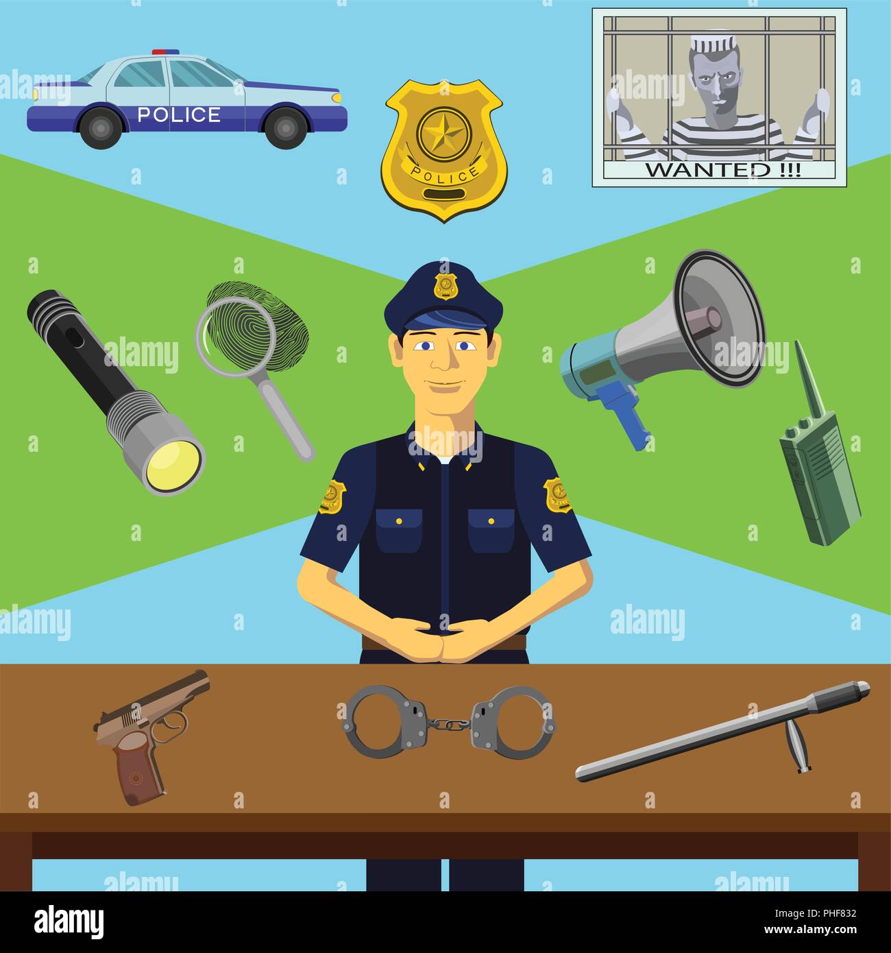 Vector clip couleur Infographie art l'éducation. La profession de policier Illustration de Vecteur