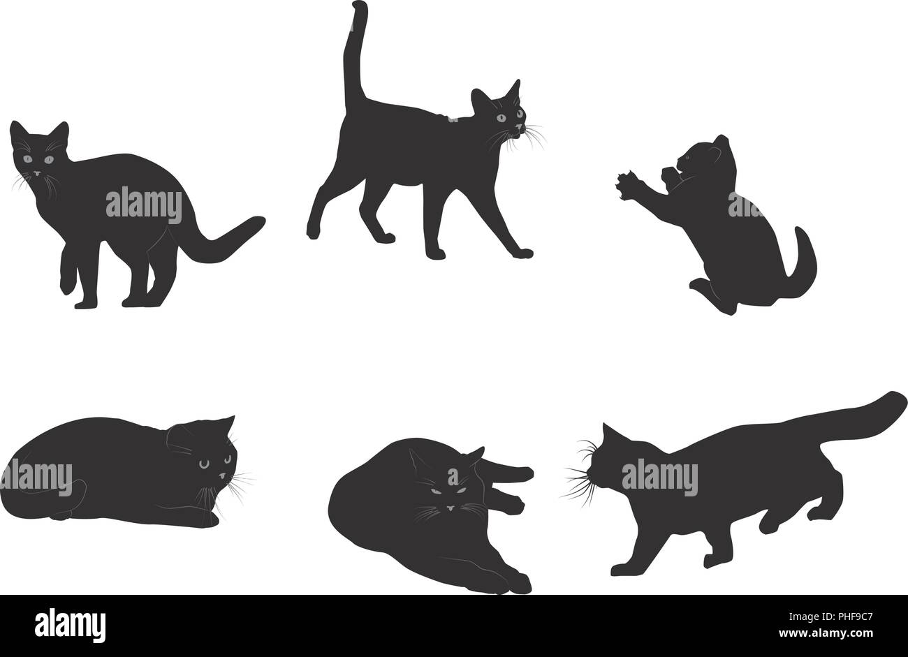 Set de chat noir silhouette Illustration de Vecteur