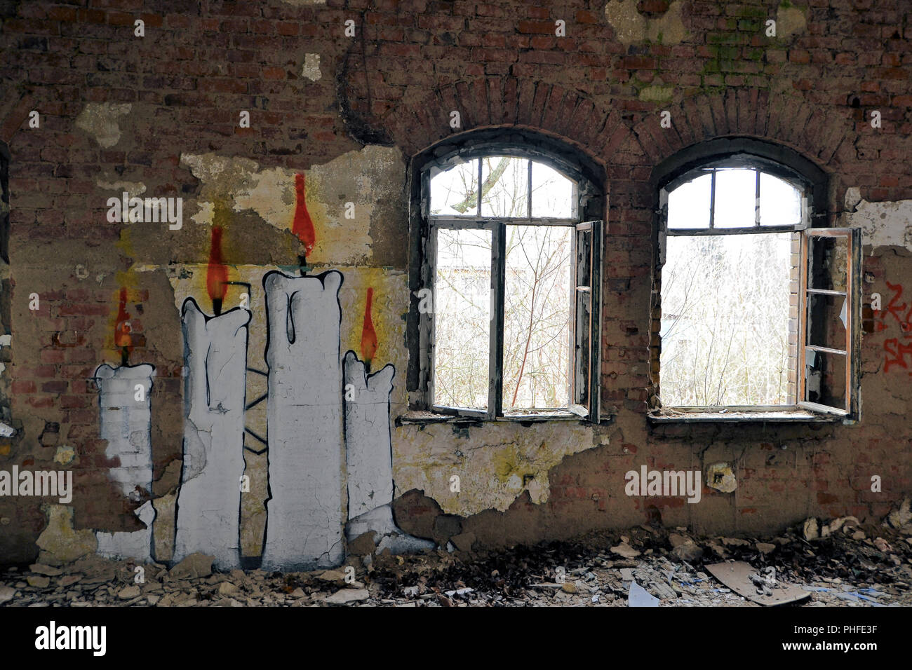 Chambre dans un usine vacante à Magdebourg Banque D'Images