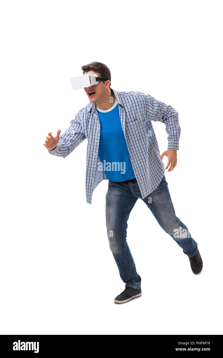 Jeune homme portant des lunettes de réalité virtuelle VR Banque D'Images