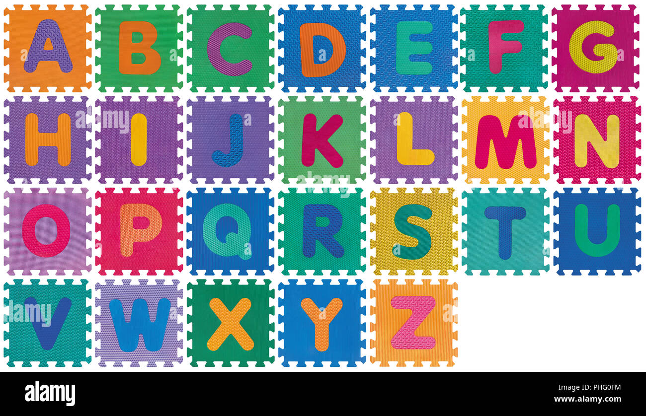 Puzzle des lettres de l'alphabet anglais sur un fond blanc Photo Stock -  Alamy