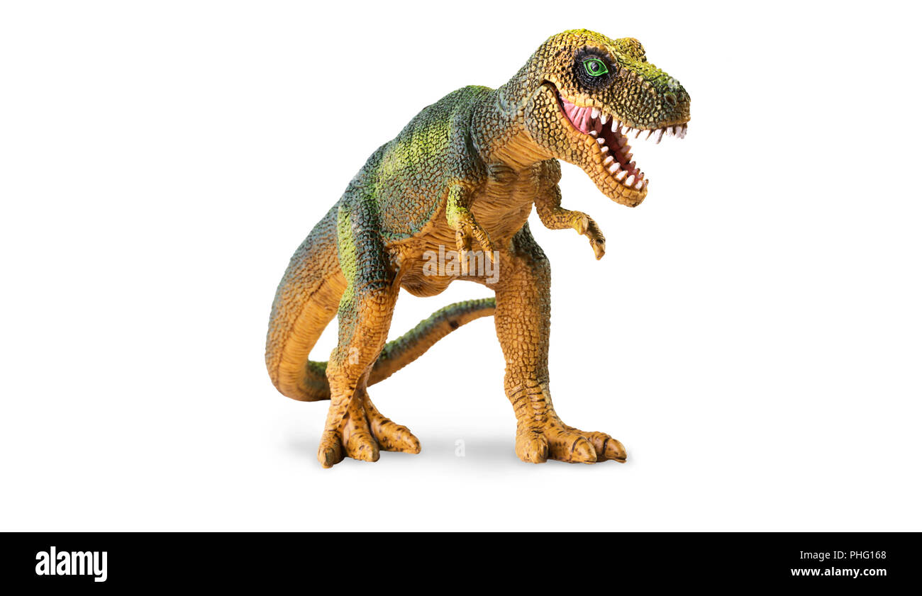 Jouet dinosaure en plastique isolé sur fond blanc Banque D'Images