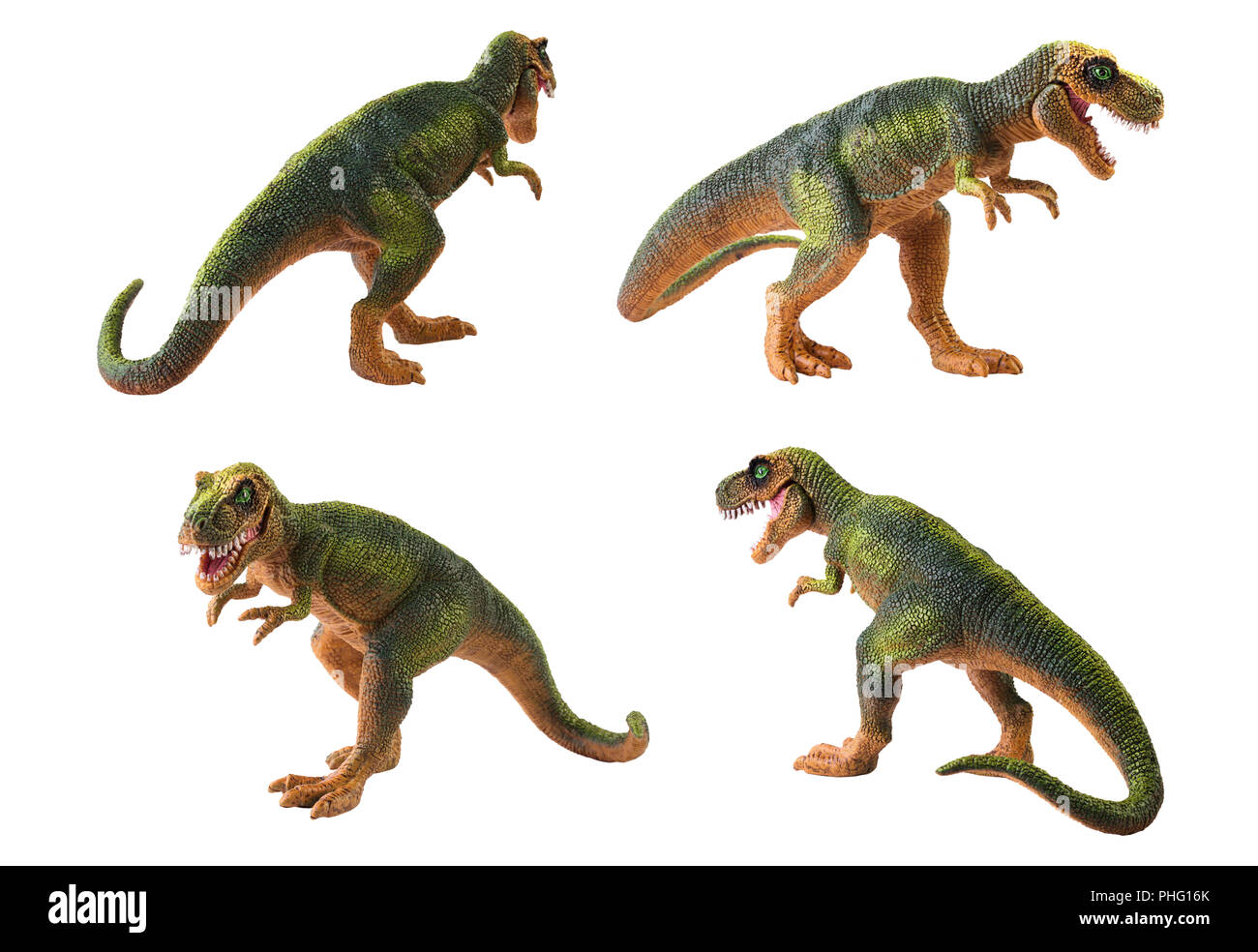 Dinosaure en plastique jouet tirex isolé sur fond blanc Banque D'Images