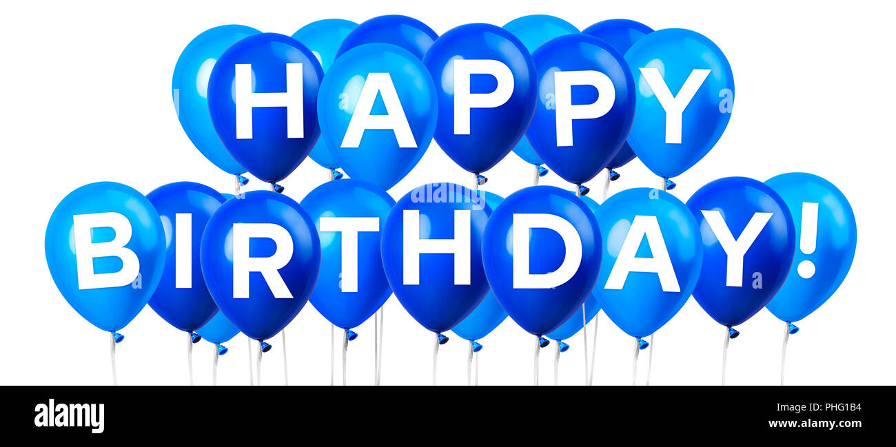 Grand Groupe De Ballon Bleu Ciel Isole Sur Un Fond Blanc Et Joyeux Anniversaire Lettrage Pour Partie De La Decoration De Fetes Et Anniversaire Photo Stock Alamy