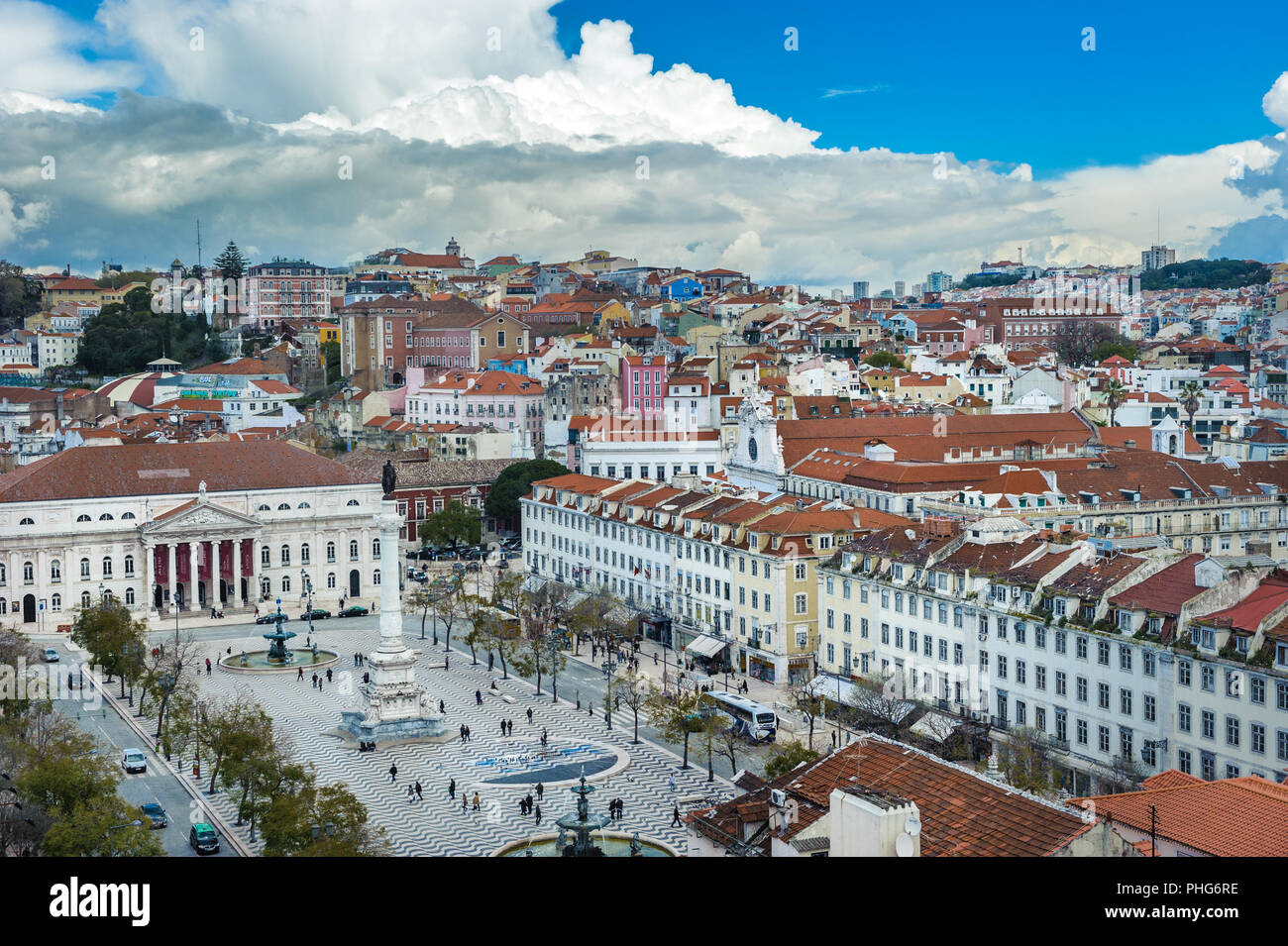 Vue sur la place Rossio dans le centre de Lisbonne, Portugal Banque D'Images