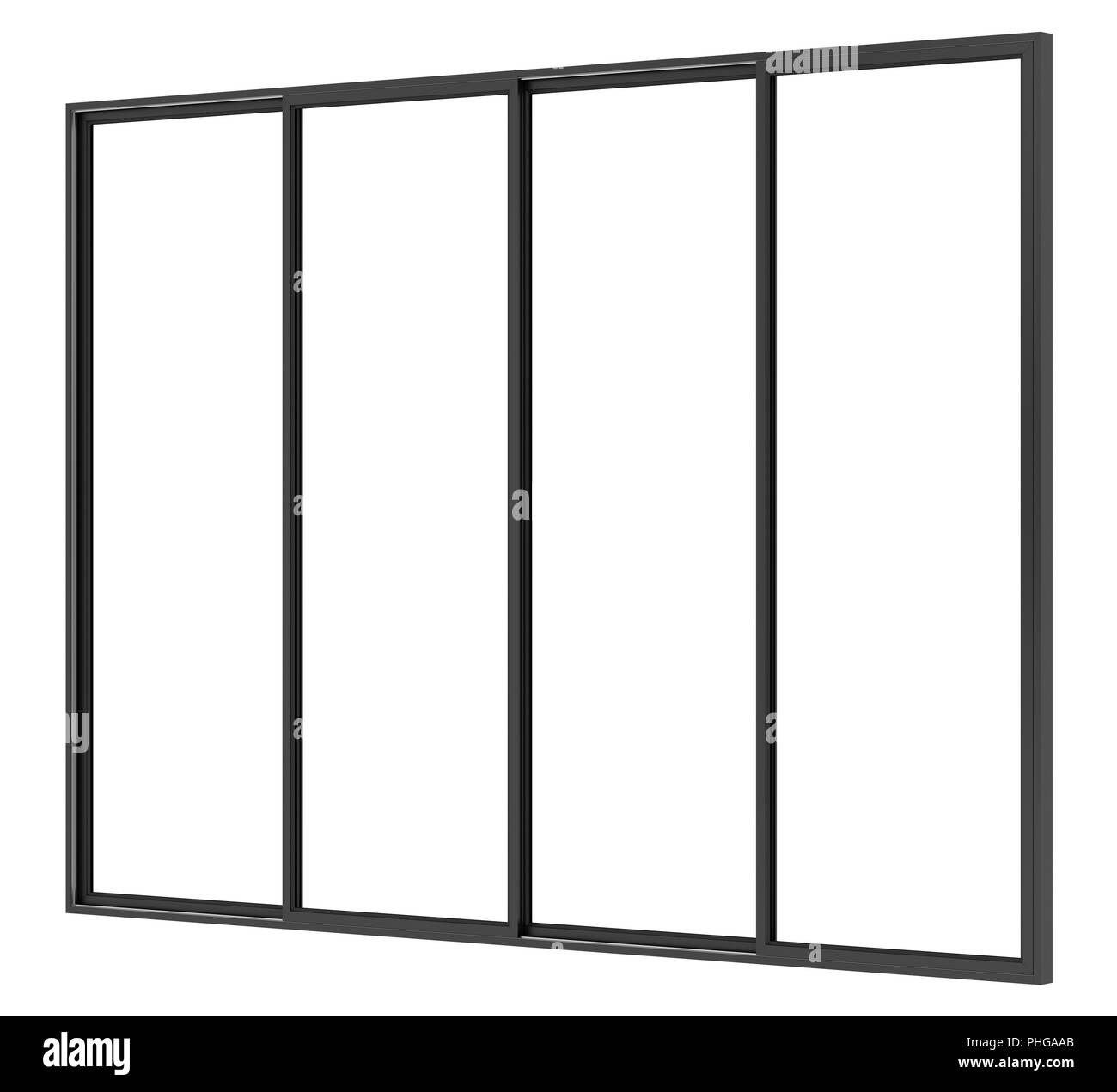 Fenêtre métallique noir isolé sur fond blanc Banque D'Images