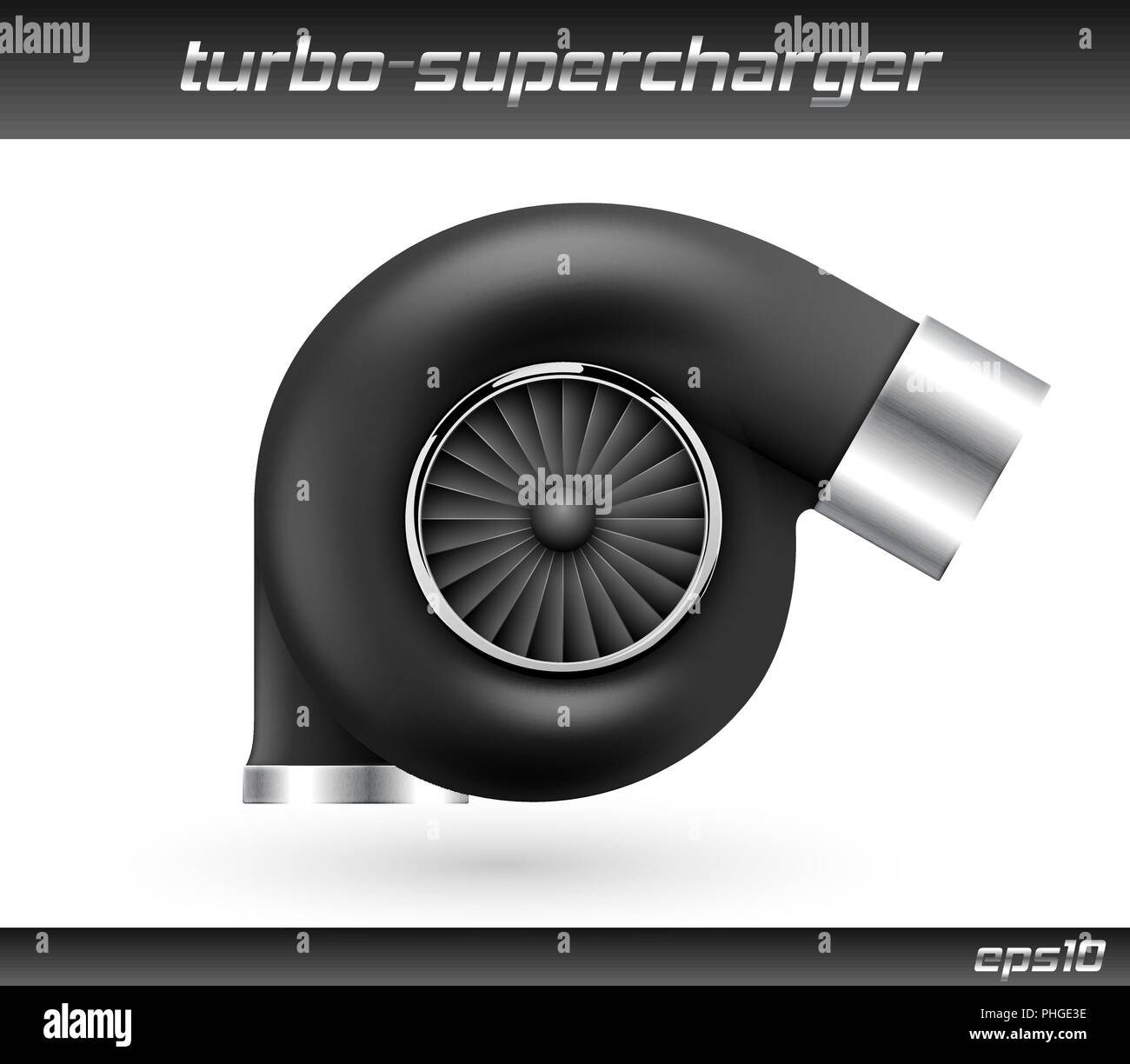 Turbocompresseur voiture vecteur isolé sur fond blanc. L'icône de la turbine noir réaliste. Tuning turbo superchardger Illustration de Vecteur