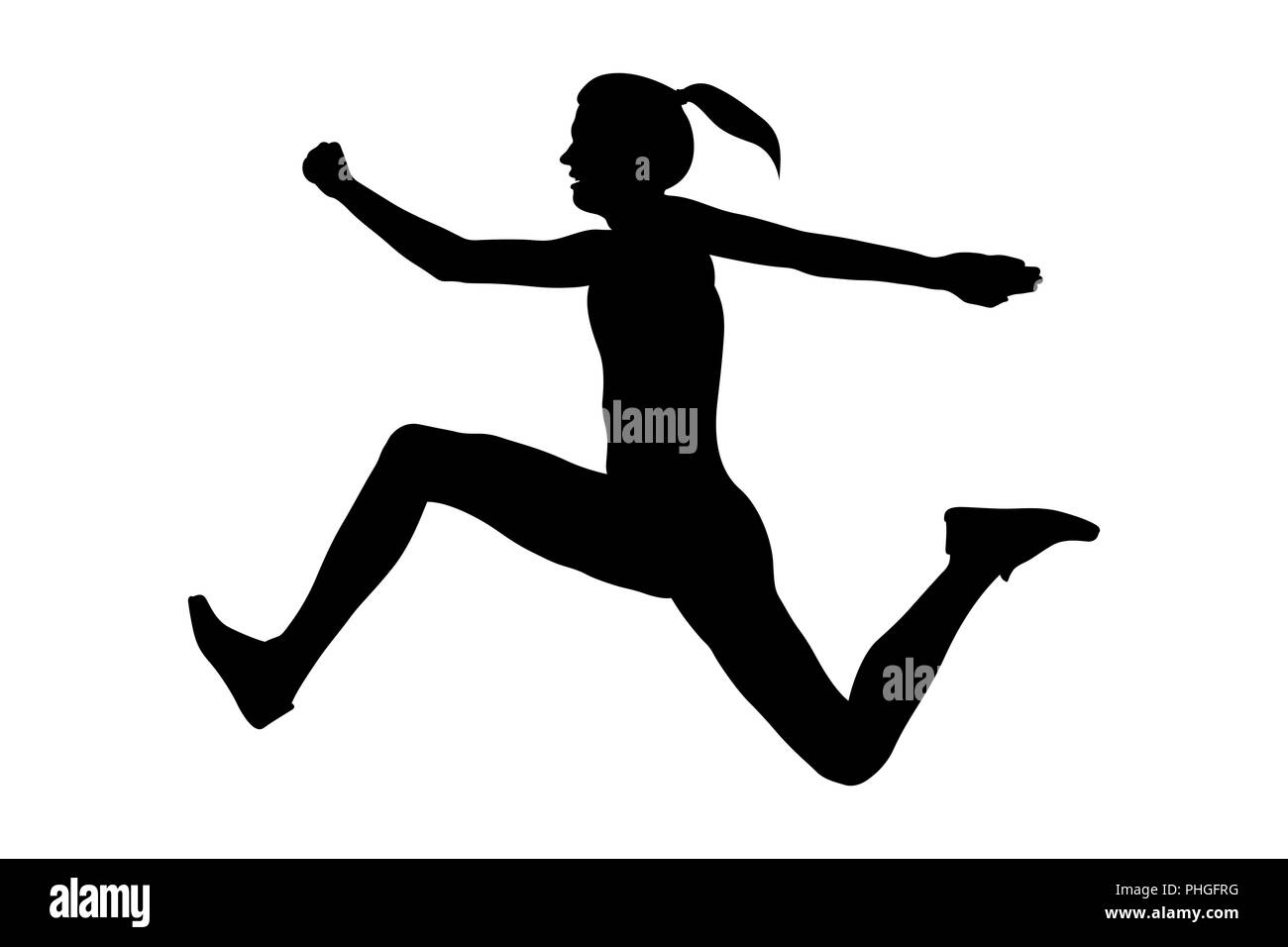 Triple saut femme cavalier sportif silhouette noire Banque D'Images