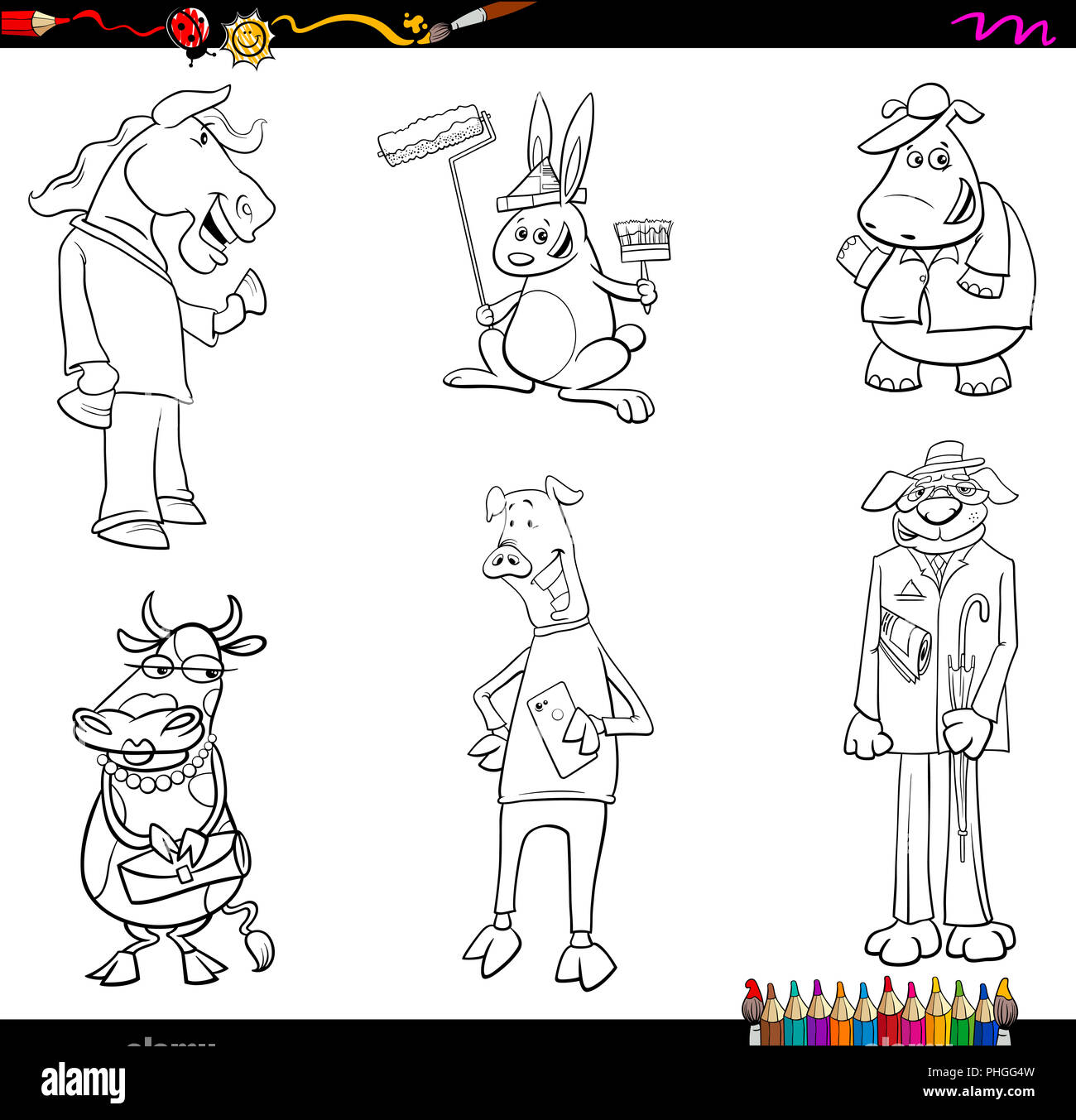 Conte de fée   colorier personnages animaux Stock