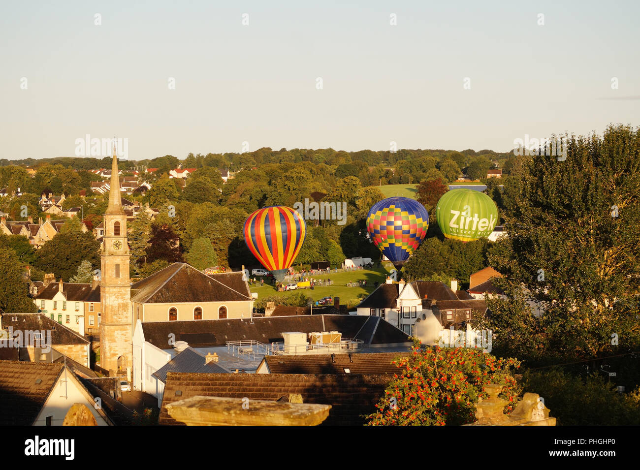 Festival de Montgolfières de Strathaven 2018 - petite ville de divertissement, ballons colorés, envol Banque D'Images