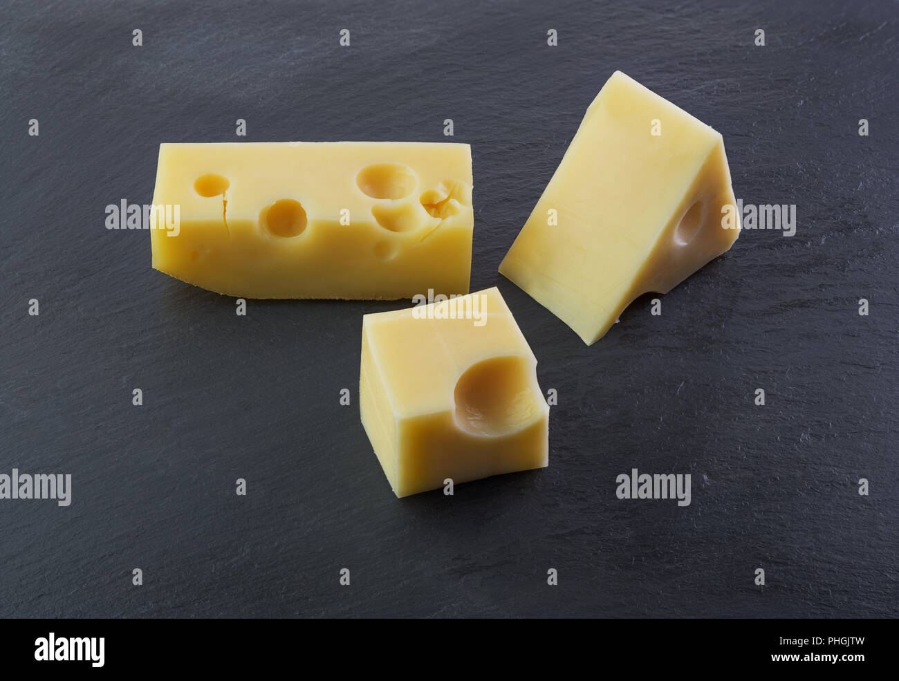 Trois morceaux de fromage Banque D'Images