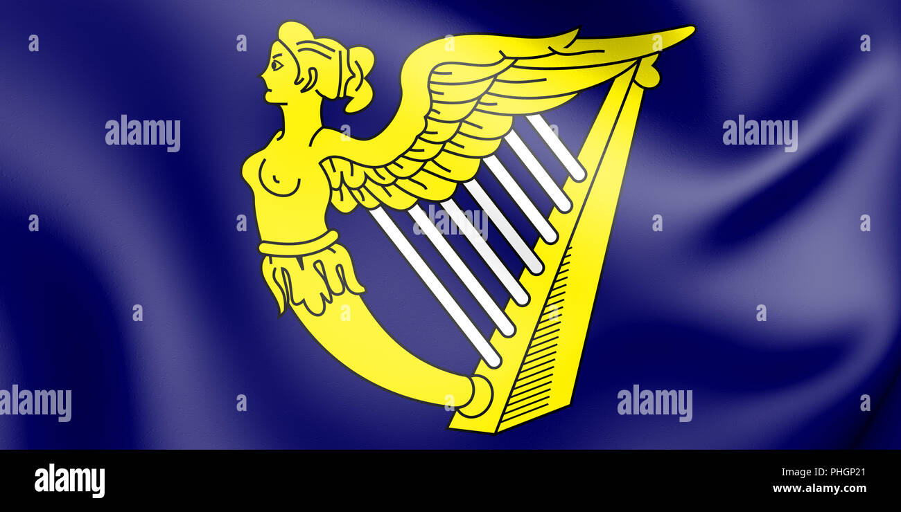 Harpe bleue Pavillon de l'Irlande. 3D Illustration. Banque D'Images