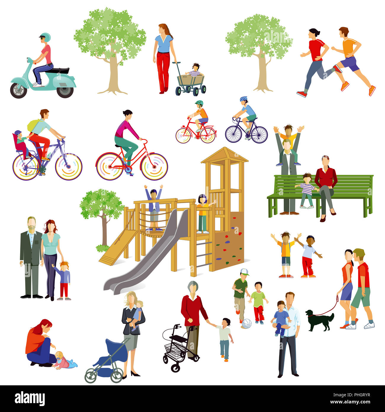 Les familles et les gens jouer dans le parc, illustration Banque D'Images