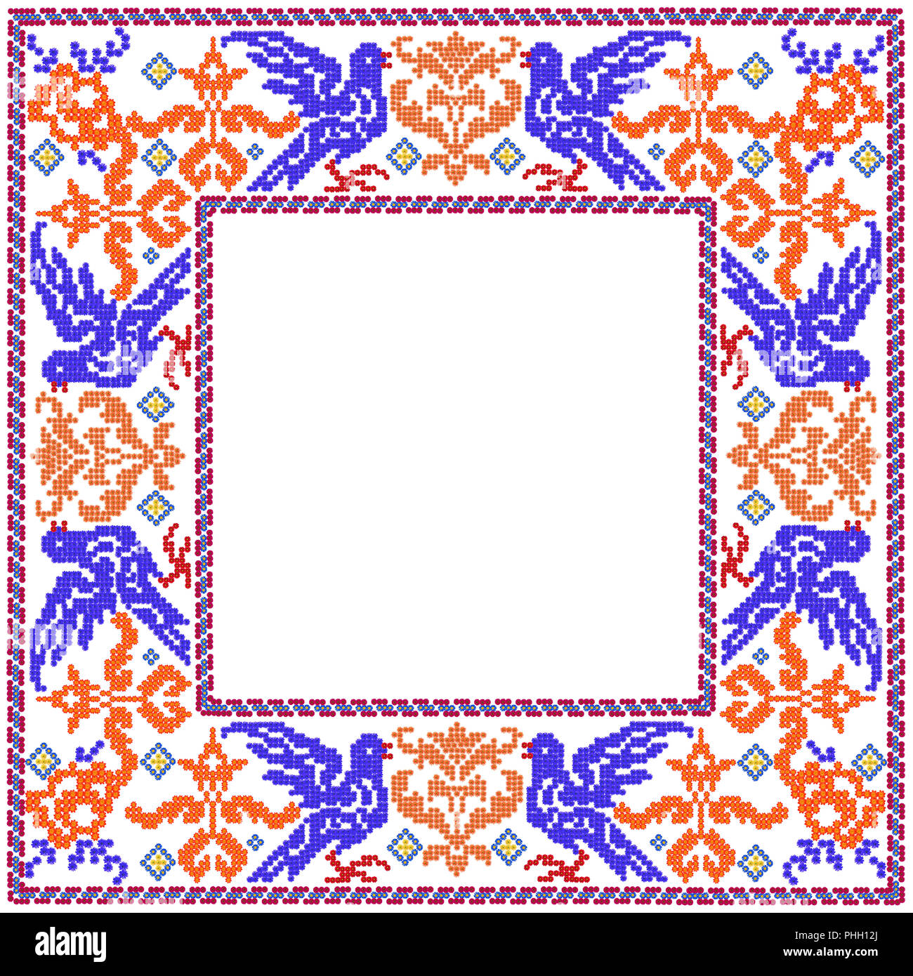 Cadre photo oiseaux bleu floral Banque D'Images