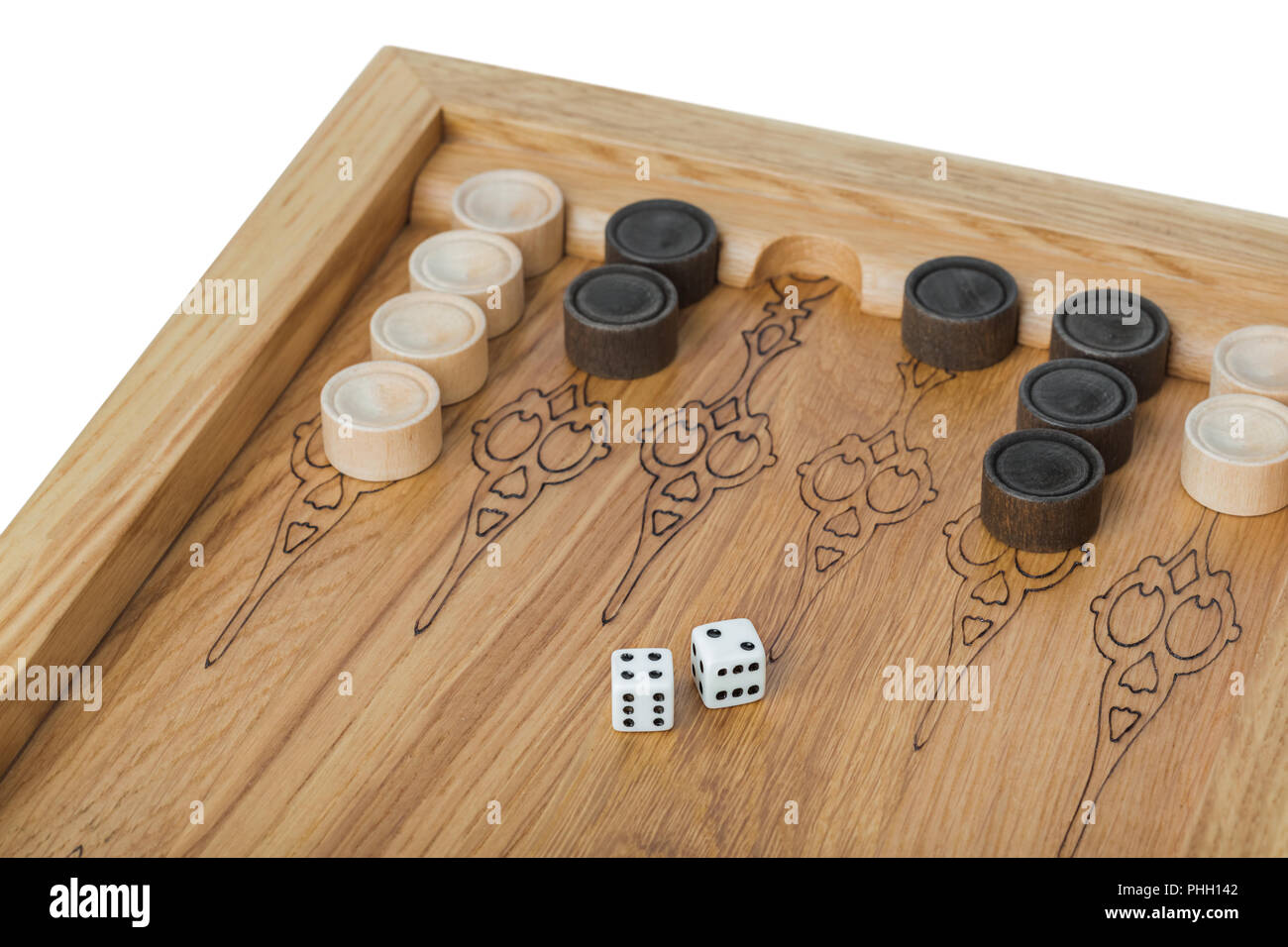 Jeu de backgammon et dés Banque D'Images