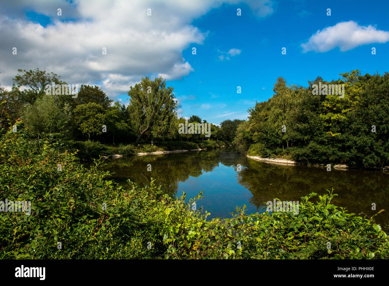 Connswater Greenway communautaire Lac Victoria Park Shorts Aircraft Factory Harland et Wolfe Shipyard East Belfast Banque D'Images