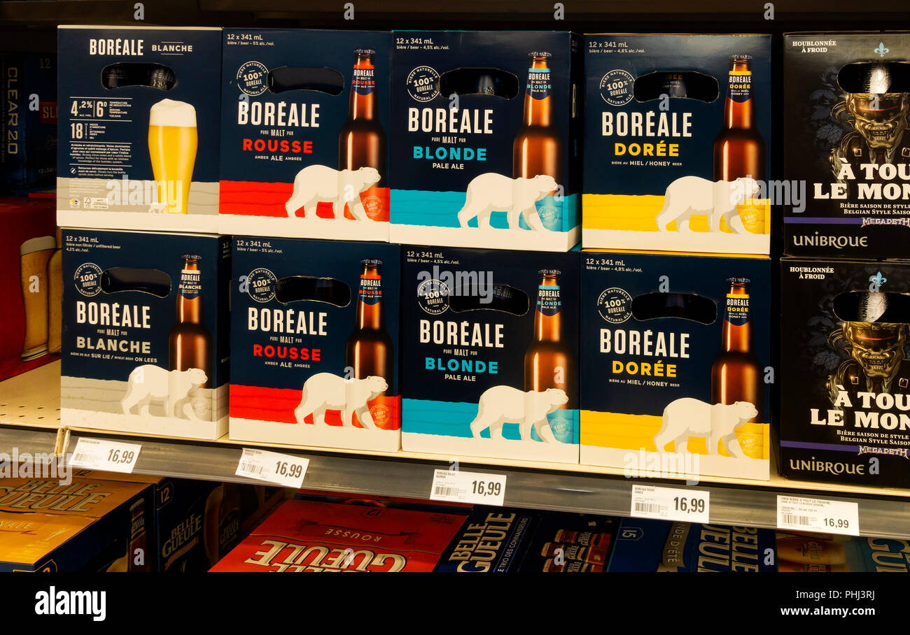 La bière en vente à Montréal un supermarché : Boreale - Blonde, dorée, rousse blanche. Banque D'Images
