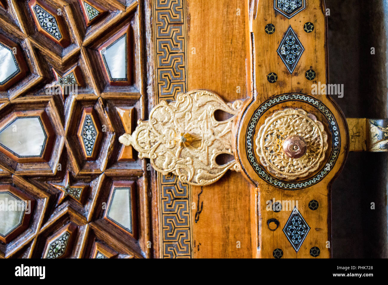 L'art ottoman turc à motifs géométriques sur bois Banque D'Images