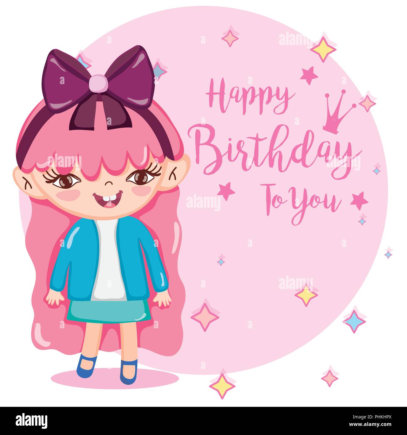 Joyeux Anniversaire A Vous Carte Avec Belle Fille Cartoon Vector Illustration Graphic Design Image Vectorielle Stock Alamy