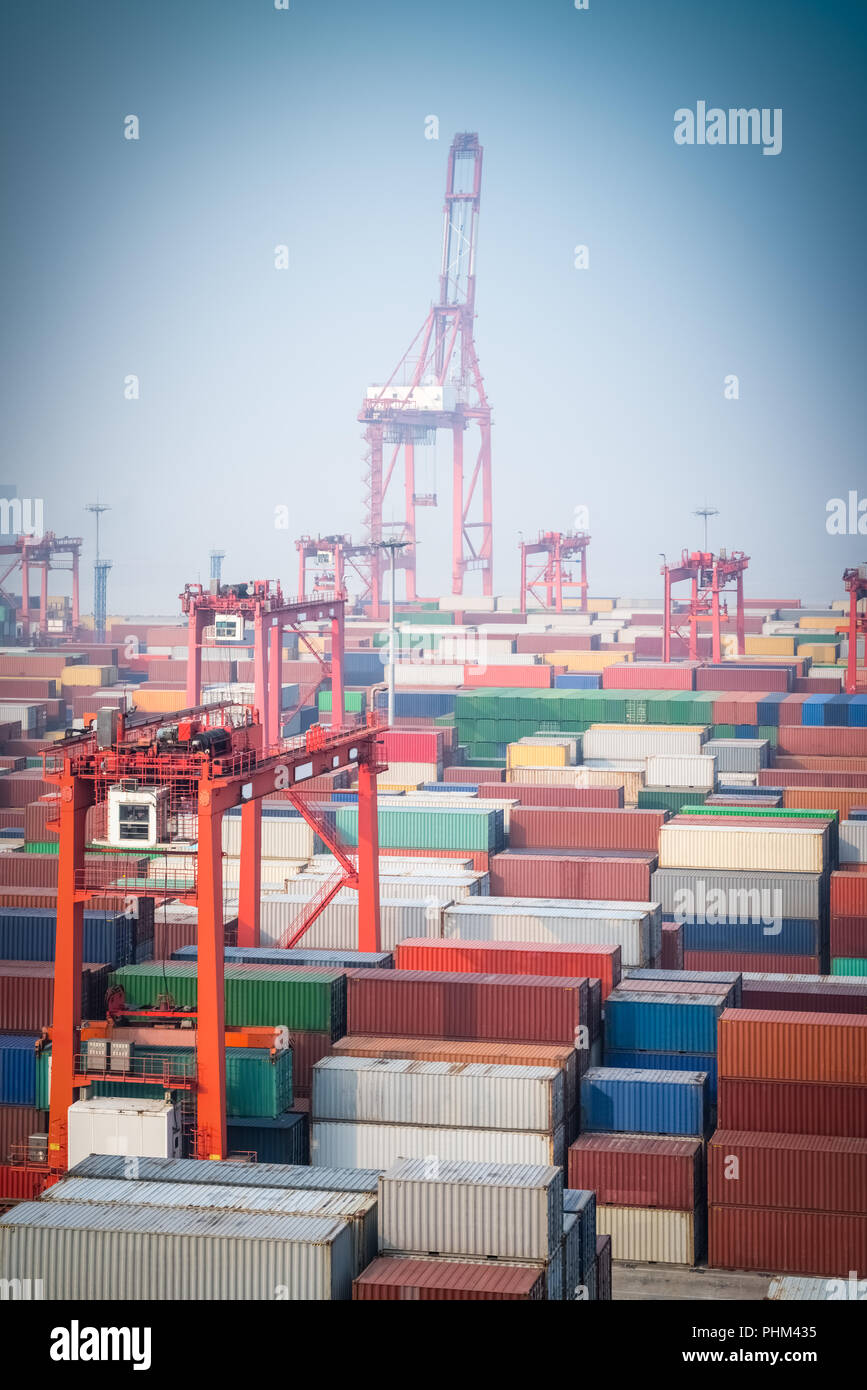 Gros plan du port à conteneurs de Shanghai Banque D'Images
