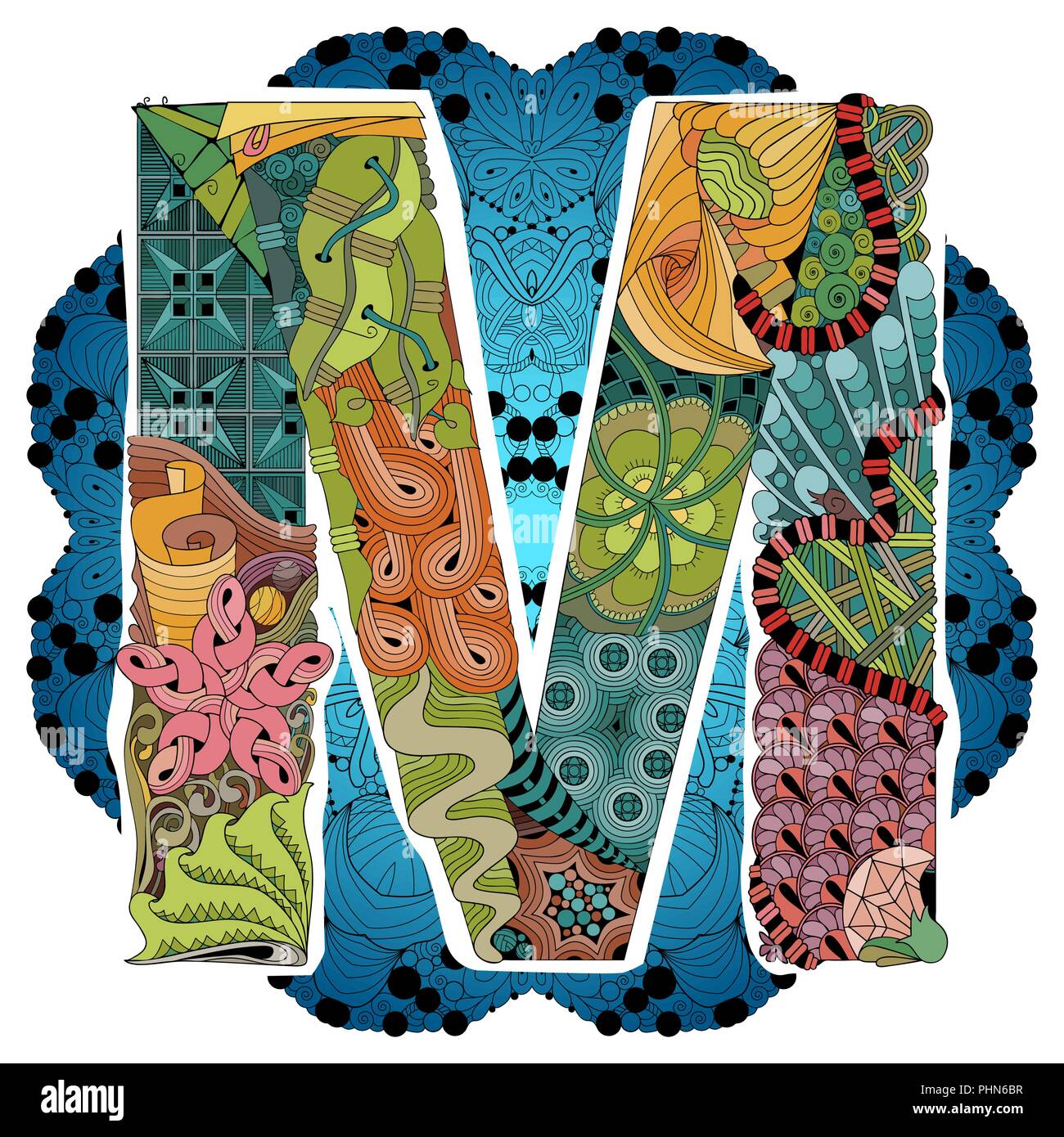 La conception de l'art peint à la main. Illustration à la main avec mandala lettre M pour la décoration Illustration de Vecteur
