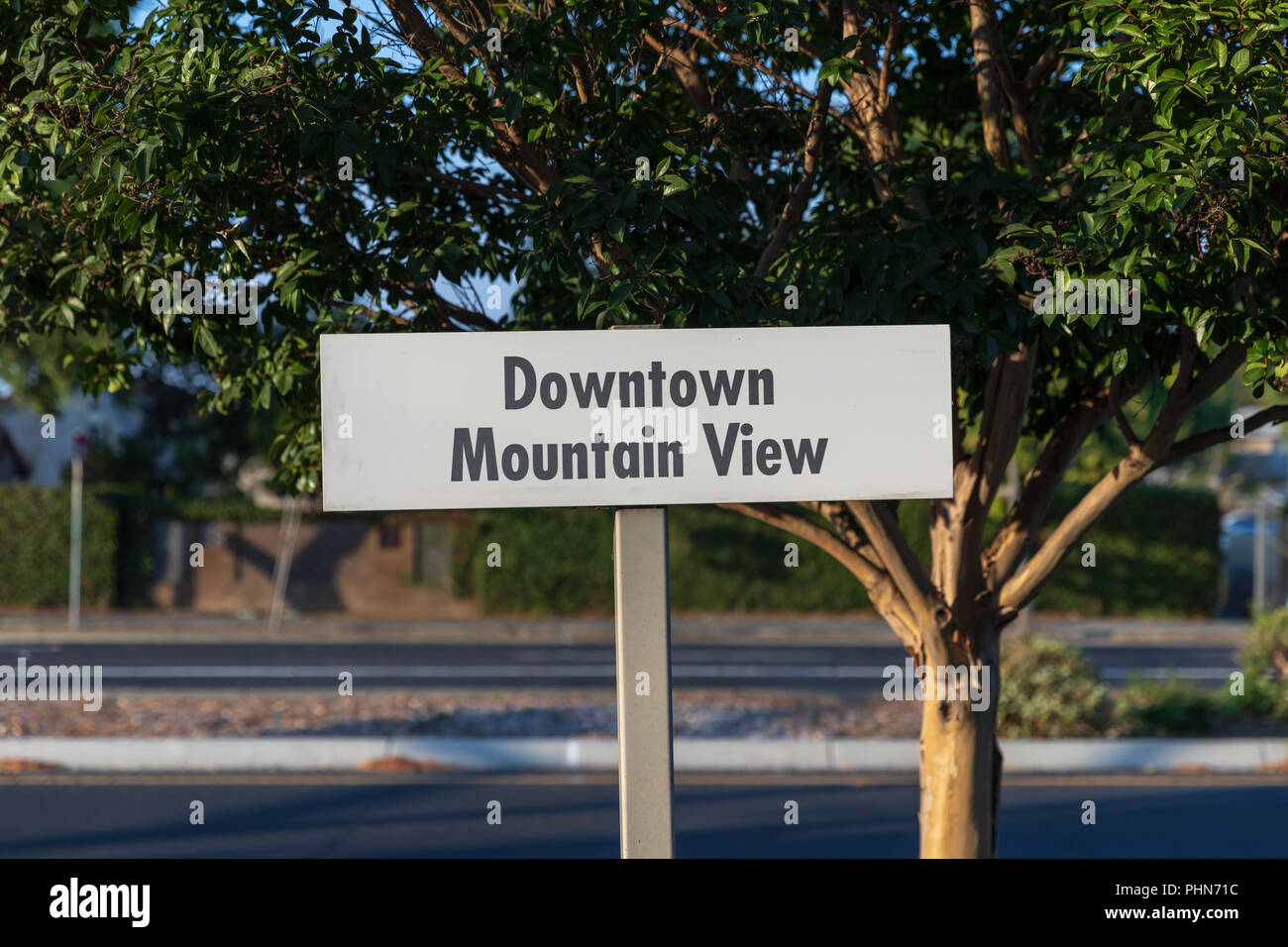 Le centre-ville de Mountain View panneau ; Mountain View, Californie Banque D'Images