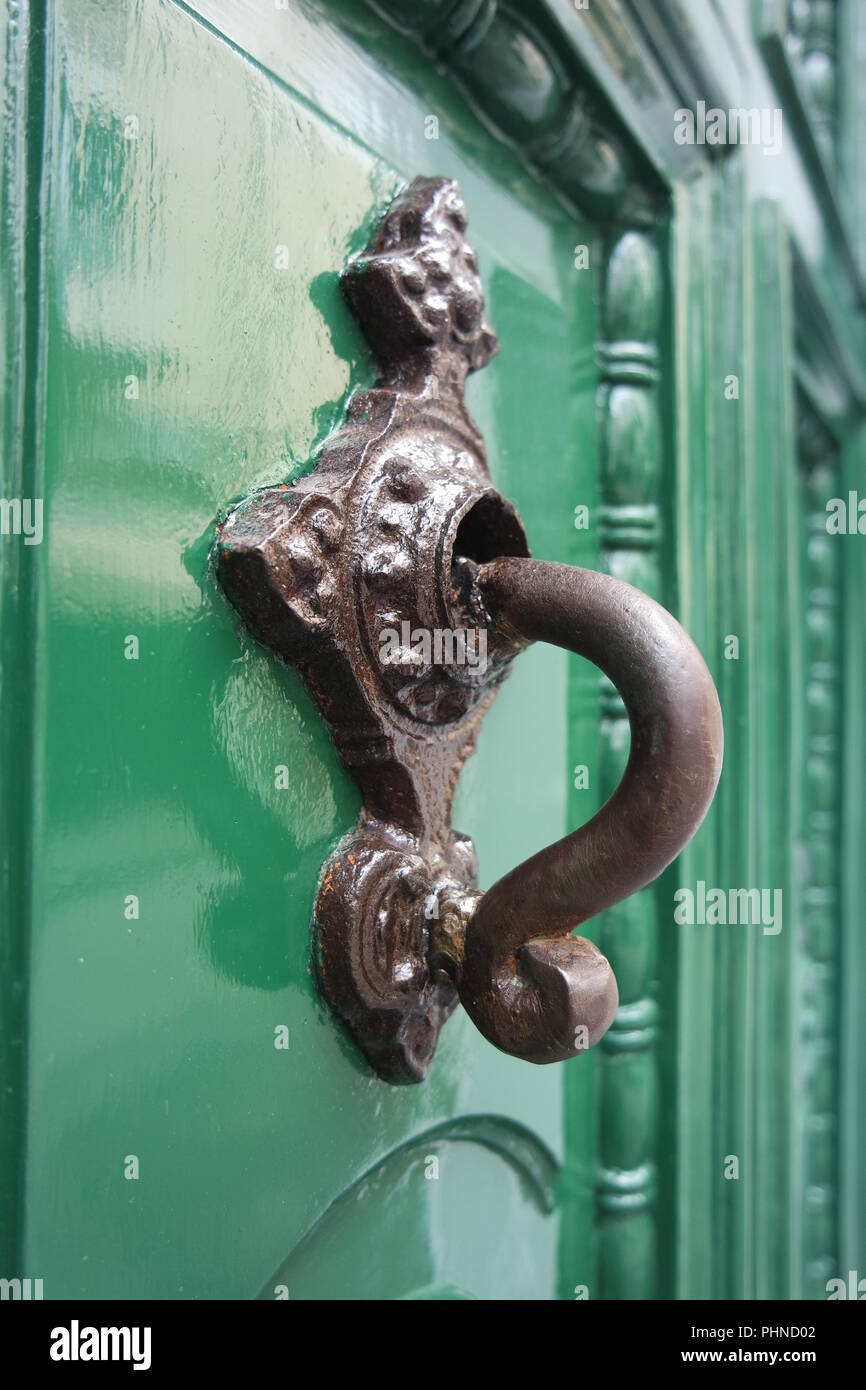 RARE ANCIEN HEURTOIR de porte en Bronze main baguée + ancre Marine