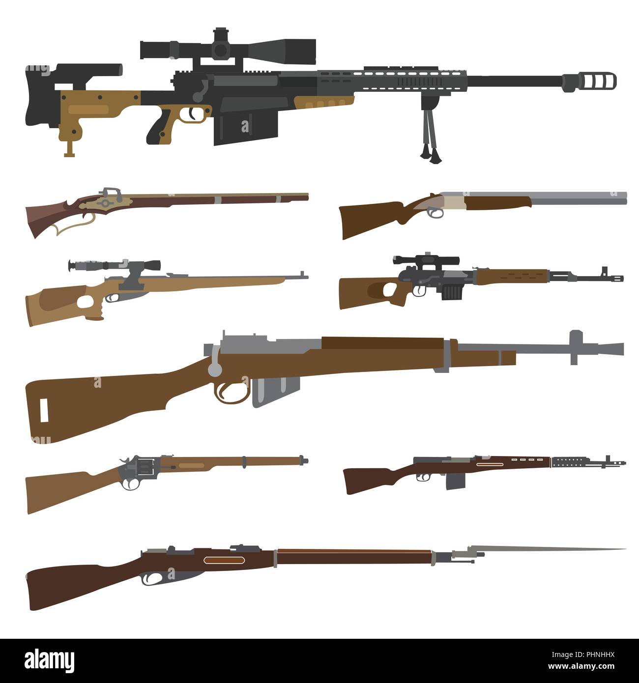 Ensemble d'armes à feu. Fusil, carabine, fusil. Modèle plat. Vector illustration Illustration de Vecteur