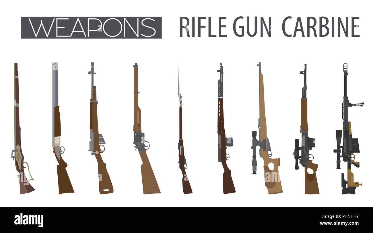 Ensemble d'armes à feu. Fusil, carabine, fusil. Modèle plat. Vector illustration Illustration de Vecteur