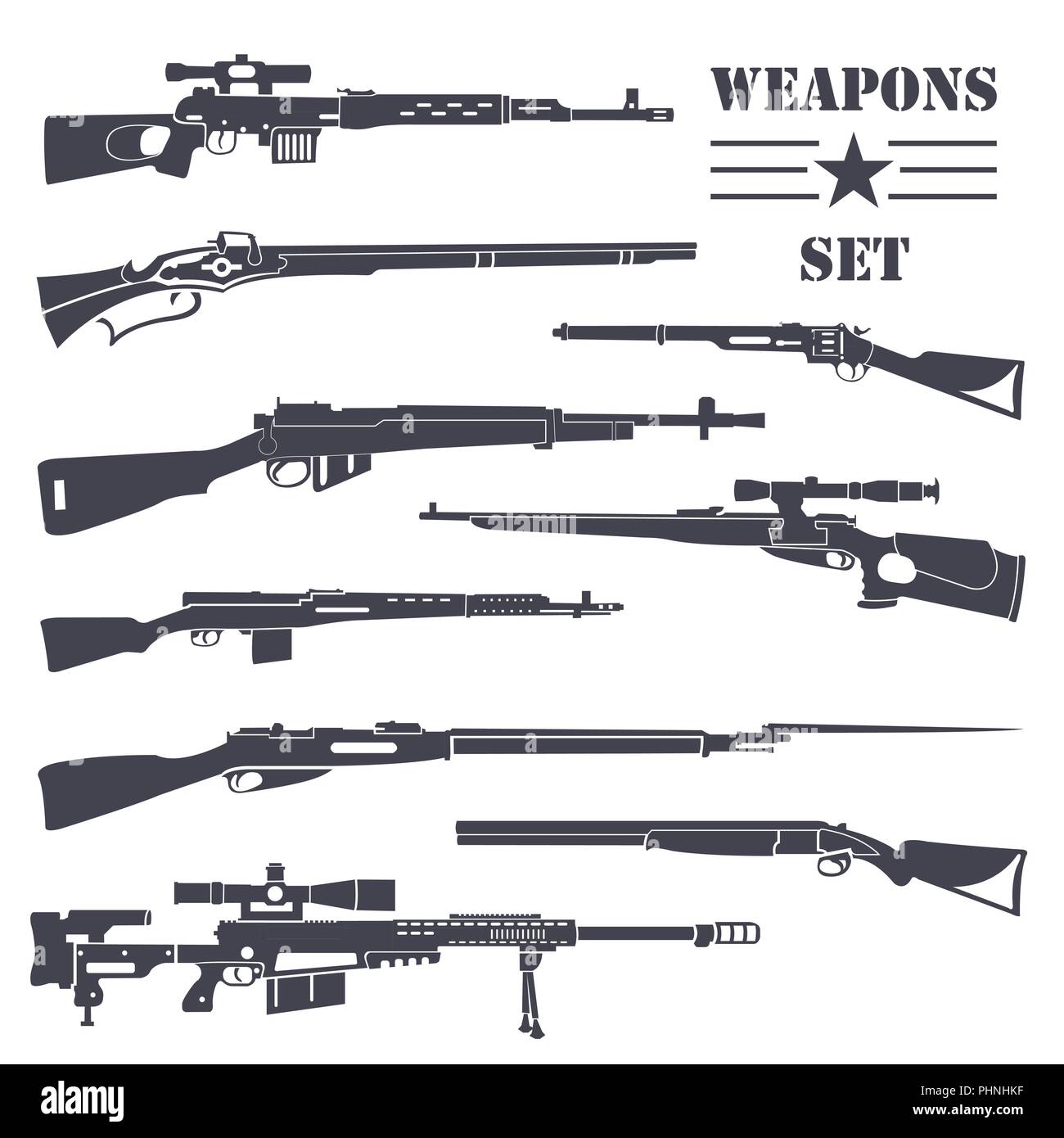 Ensemble d'armes à feu. Fusil, carabine, fusil. Modèle plat. Vector illustration Illustration de Vecteur