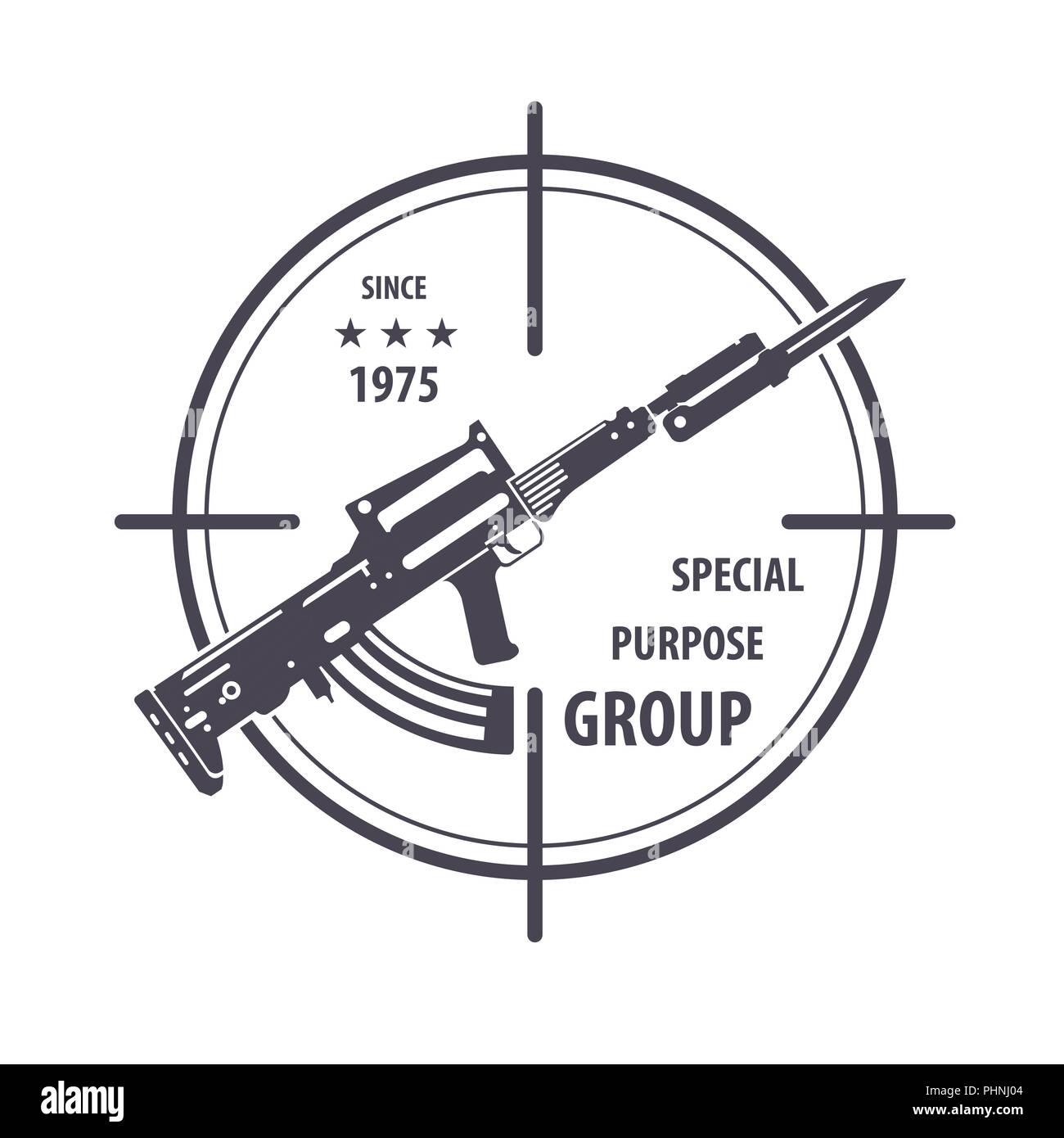 Logo d'armes à feu modèle. Armes à feu, fusils d'un insigne. Modèle plat. Vector illustration Illustration de Vecteur