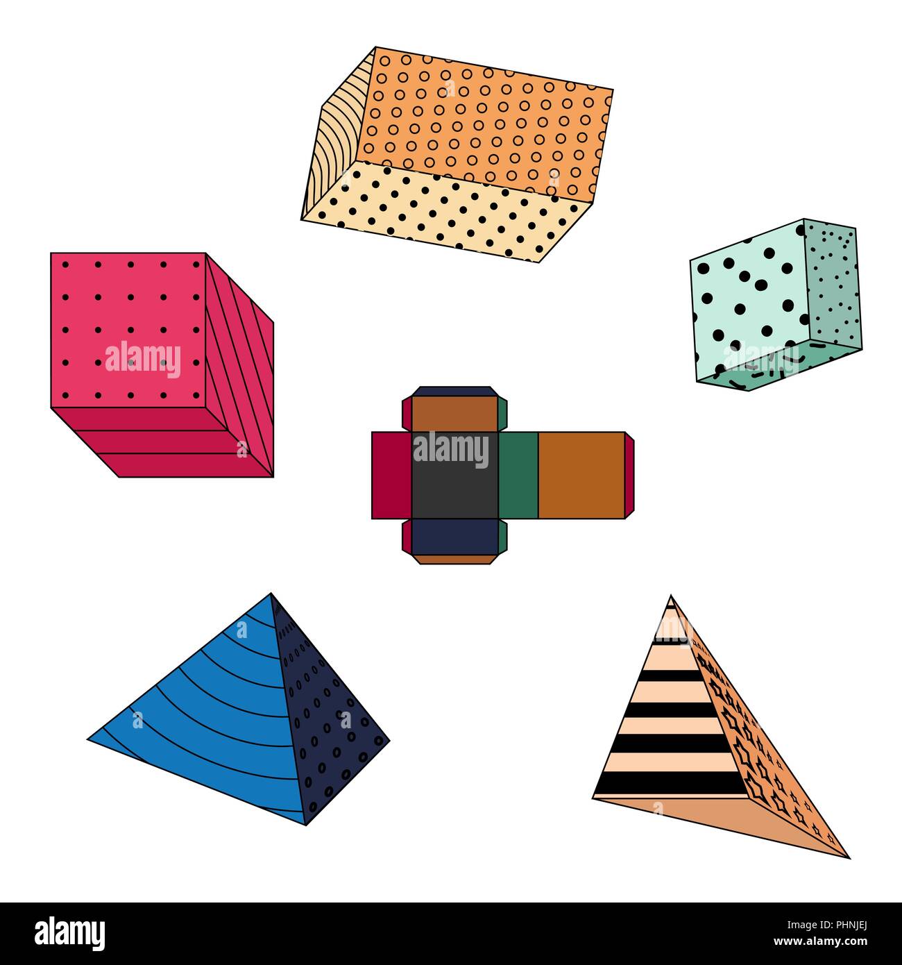 Des formes géométriques simples de couleur sur fond blanc. Vector Illustration Illustration de Vecteur