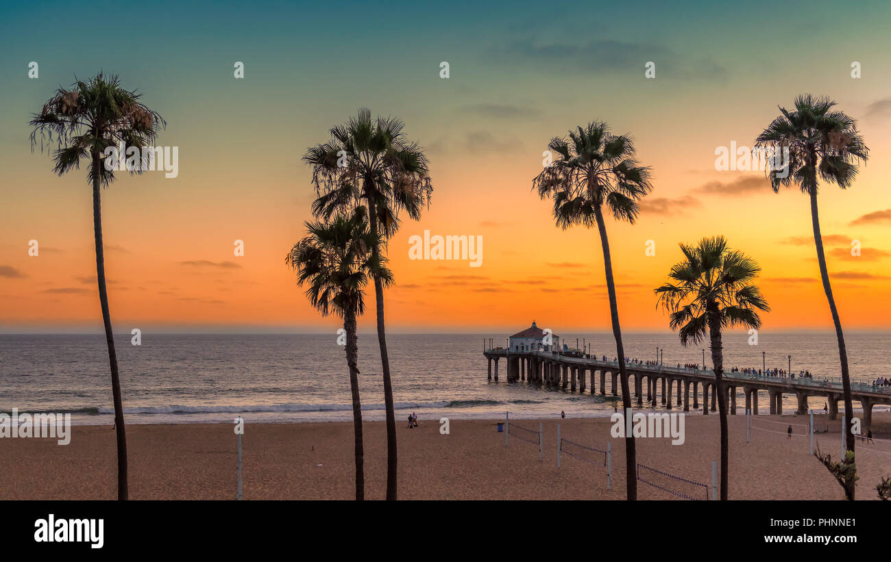 Californie plage au coucher du soleil Banque D'Images