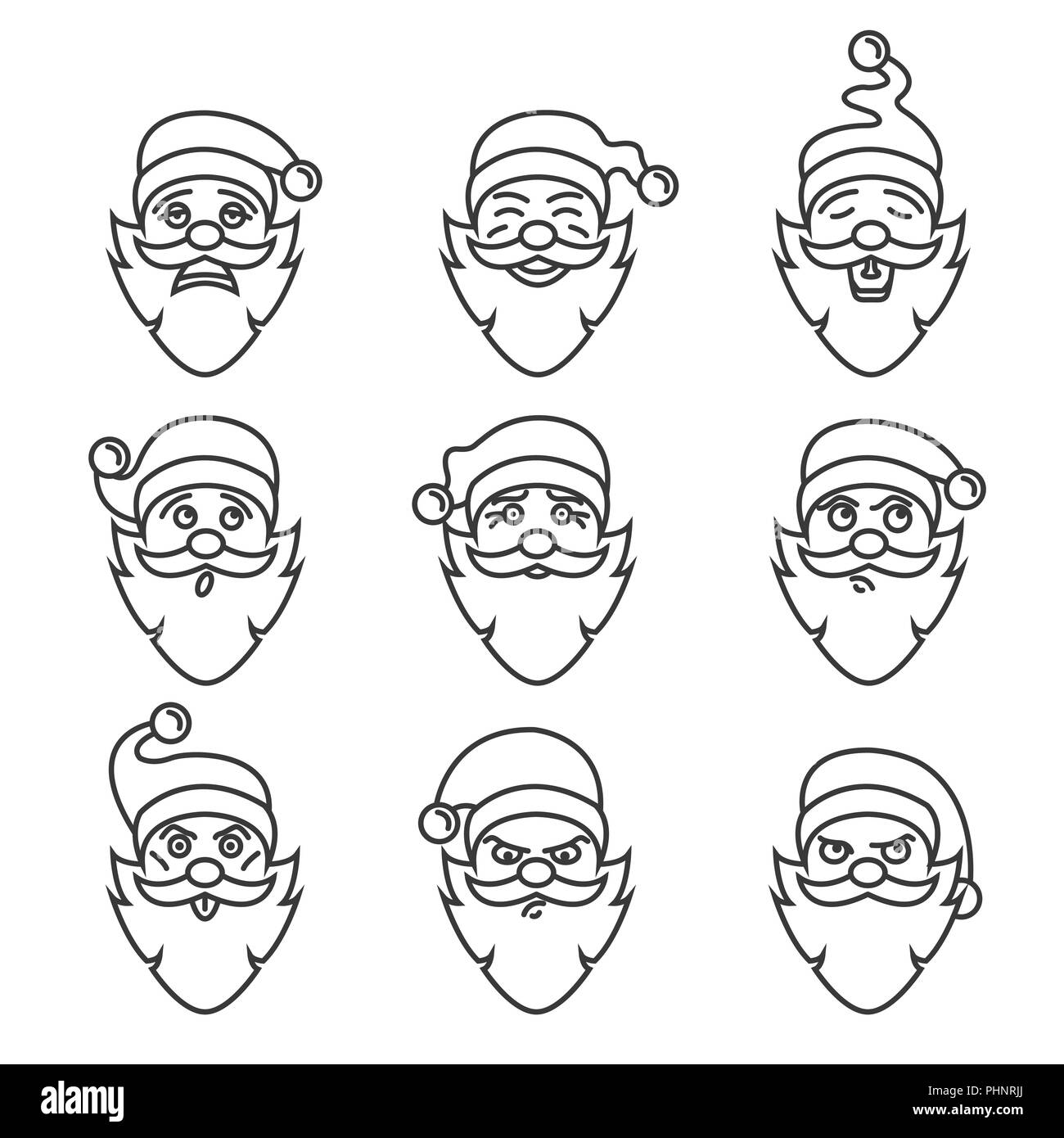 Caractère du Père Noël. Émotions icon set. Joyeux Noël. Version linéaire. Vector illustration Illustration de Vecteur