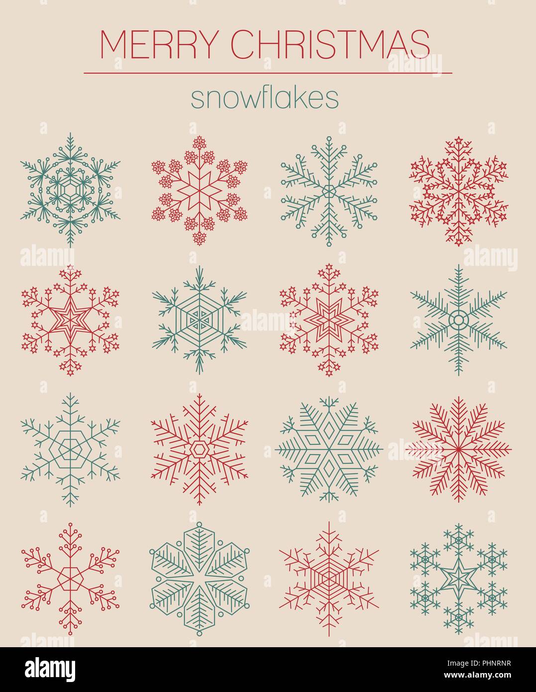 Snowflake icon set. Vintage version contour. Collection de Noël. Vector illustration Illustration de Vecteur