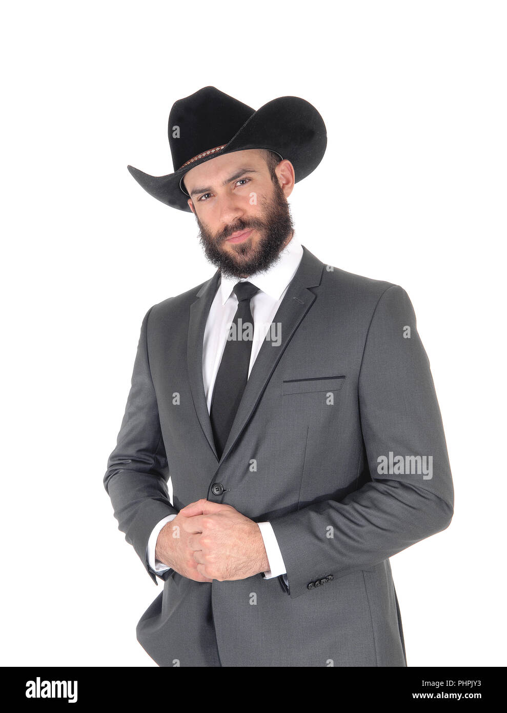 Portrait d'homme en costume et chapeau de cowboy Banque D'Images