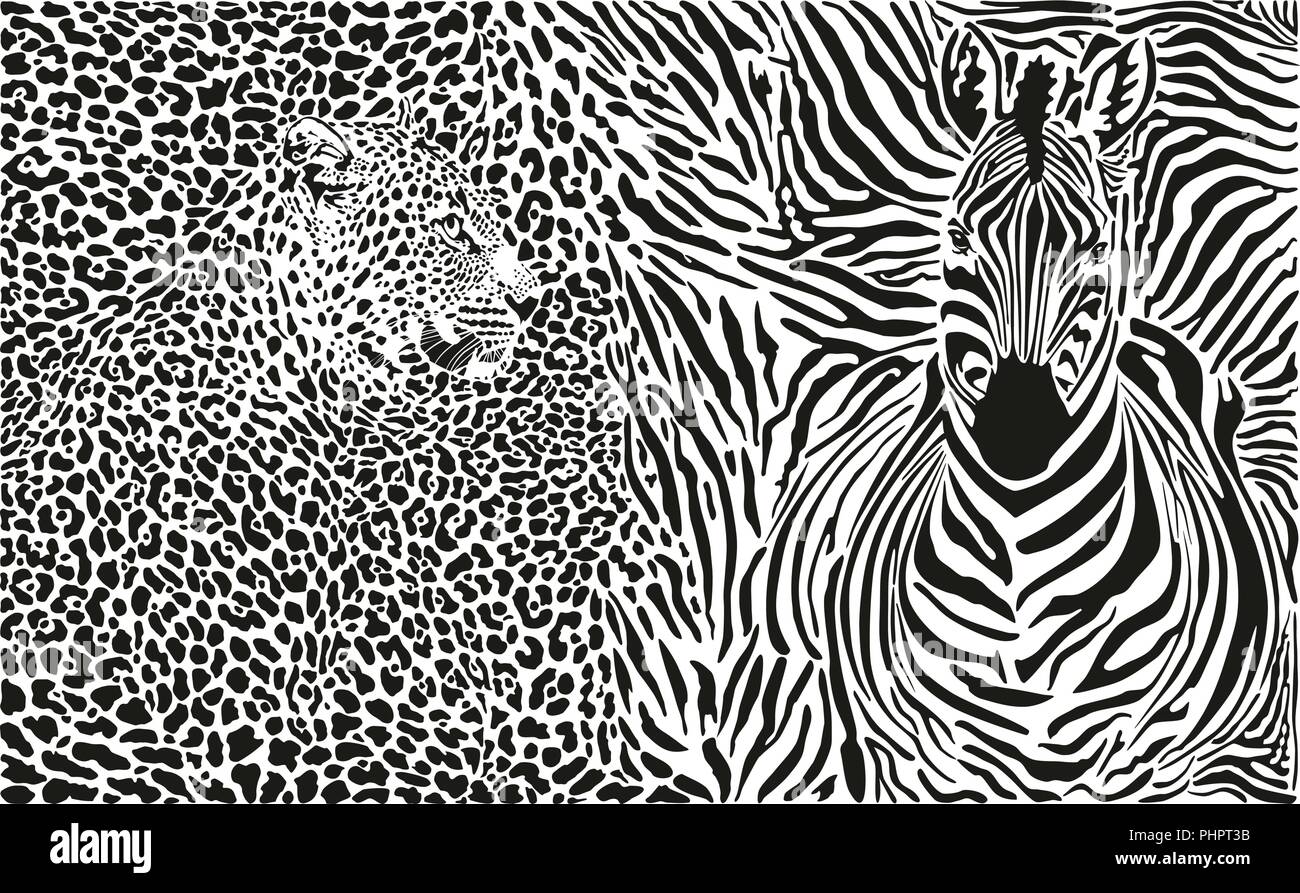 Arrière-plan avec Leopard et girafe Illustration de Vecteur