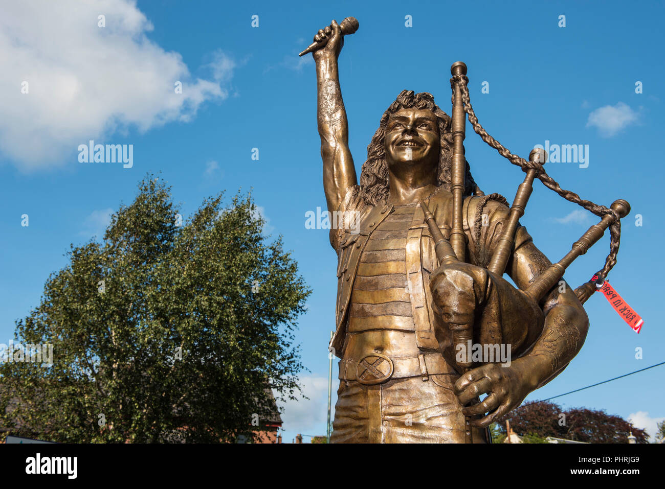 Statue de la chanteuse, Bon Scott, de rock AC/DC à Kirriemuir, Angus, Scotland. Banque D'Images
