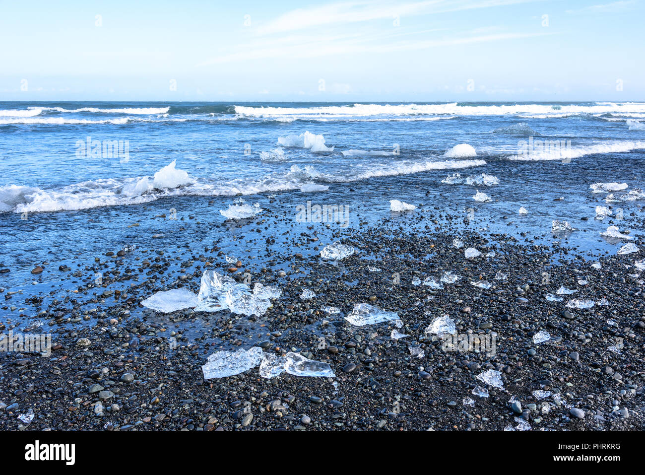 La glace et les icebergs sur la plage du diamant dans le sud-est de l'Islande Banque D'Images