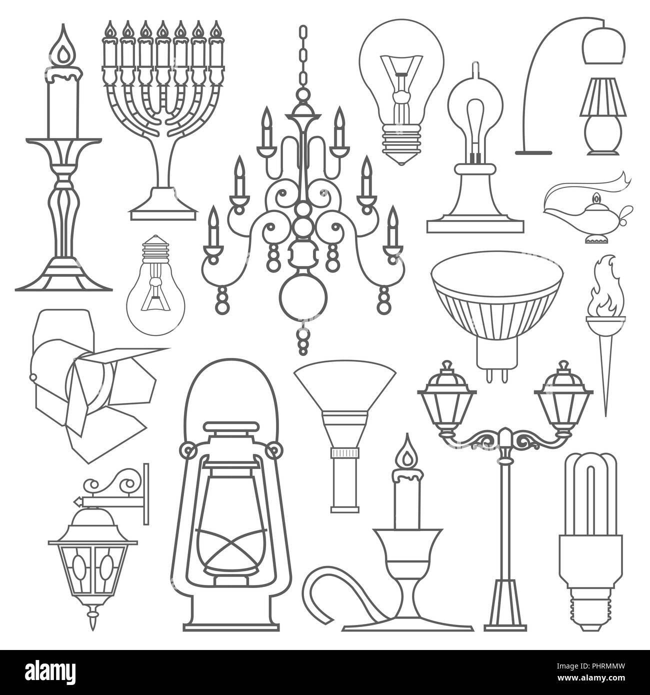 Éléments d'éclairage icon set. Fine ligne design. Vector illustration Illustration de Vecteur