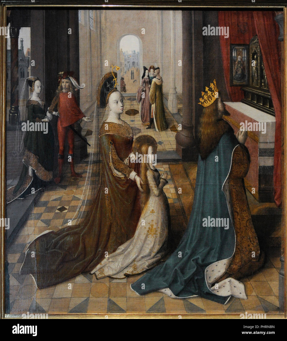 Maître de la légende de Sainte Ursule et de l'atelier (actif à Cologne, ca.1480/1490-ca.1510/1515). St Ursula avec ses parents à l'autel, ca.1492-1496. Musée Wallraf-Richartz. Cologne. L'Allemagne. Banque D'Images