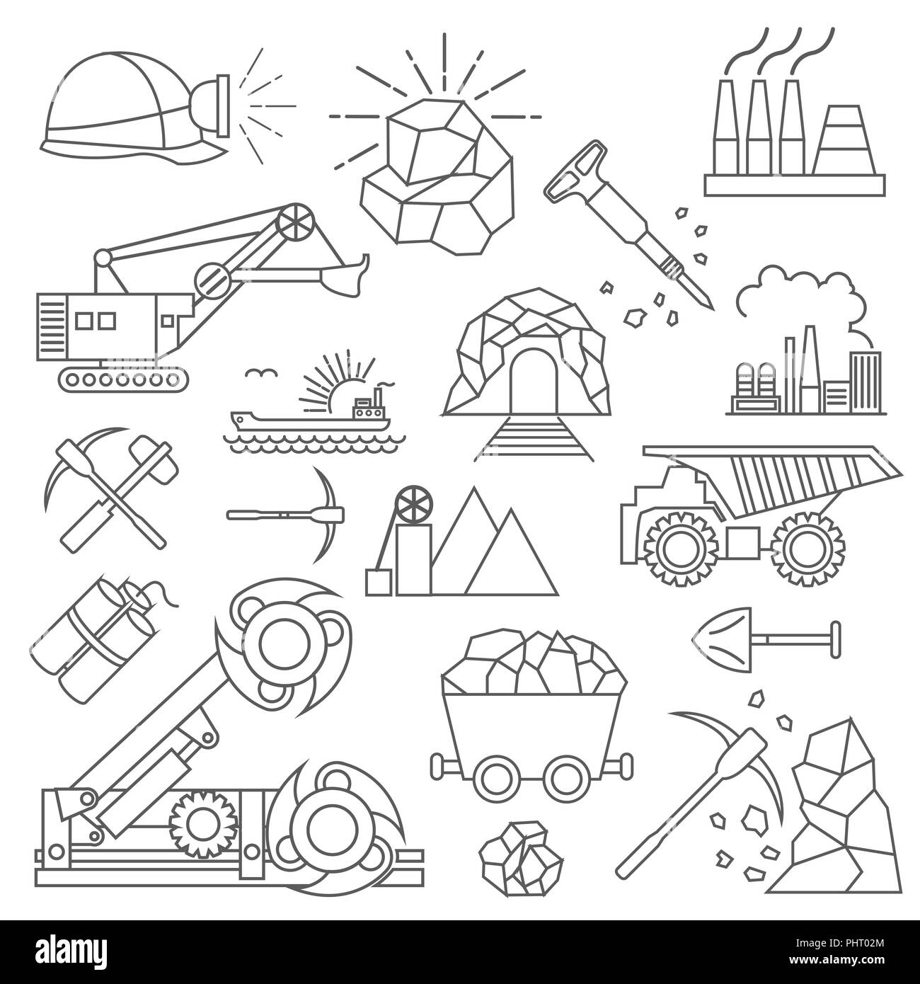 L'extraction du charbon icon set. L'icône de la ligne fine design. Vector illustration Illustration de Vecteur