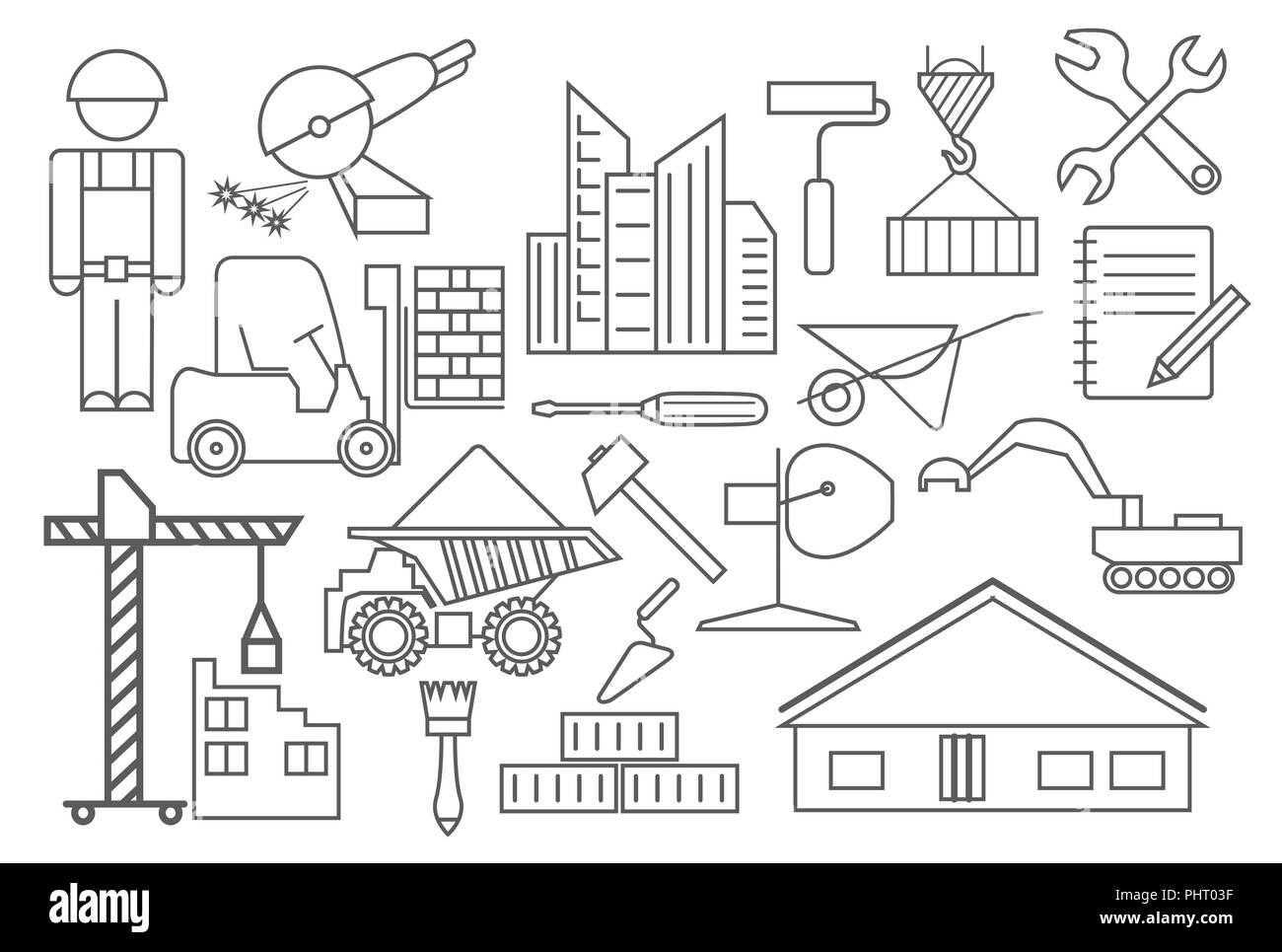 Construction et réparation icon set. Fine ligne design. Vector illustration Illustration de Vecteur