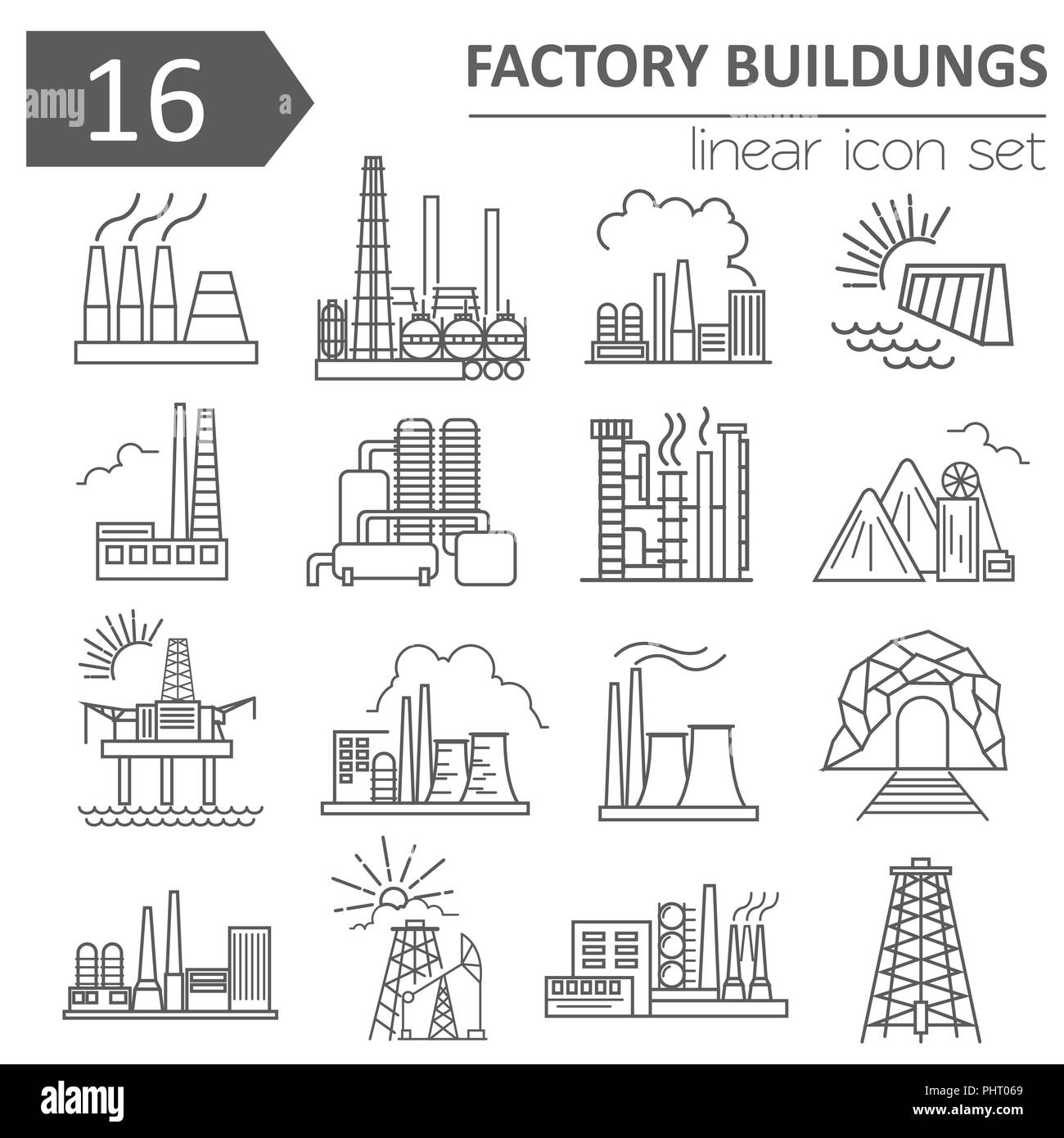 Les bâtiments d'usine icon set. L'icône de la ligne fine design. Vector illustration Illustration de Vecteur