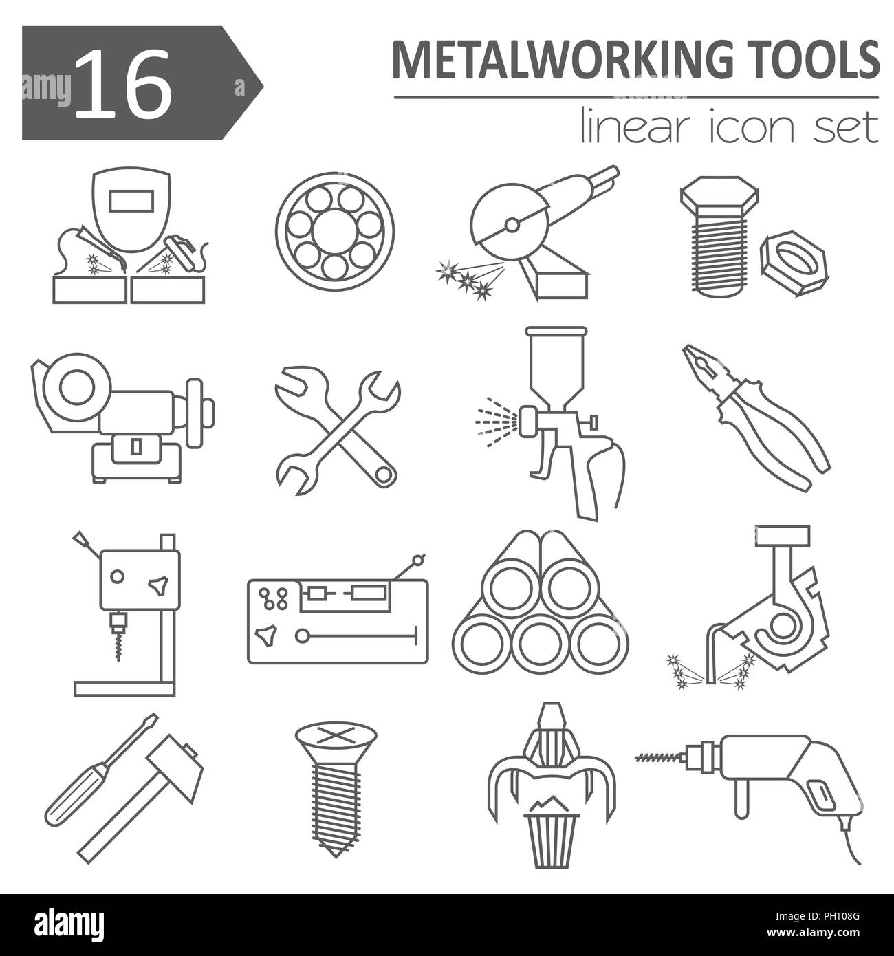 Le travail des métaux icon set. Fine ligne design. Vector illustration Illustration de Vecteur